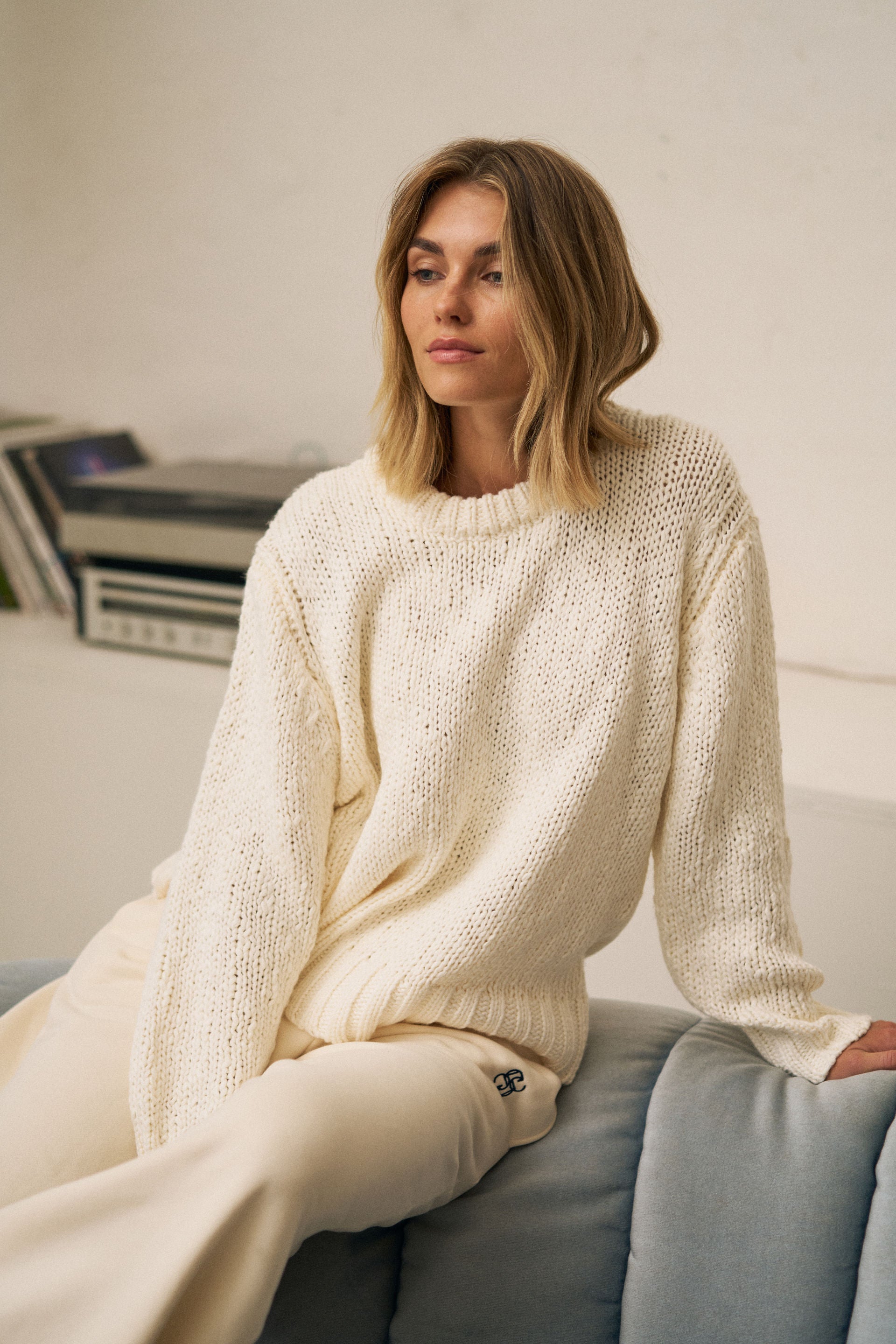 Ceres Life | Sage Chunky Knit Crew - Marshmellow