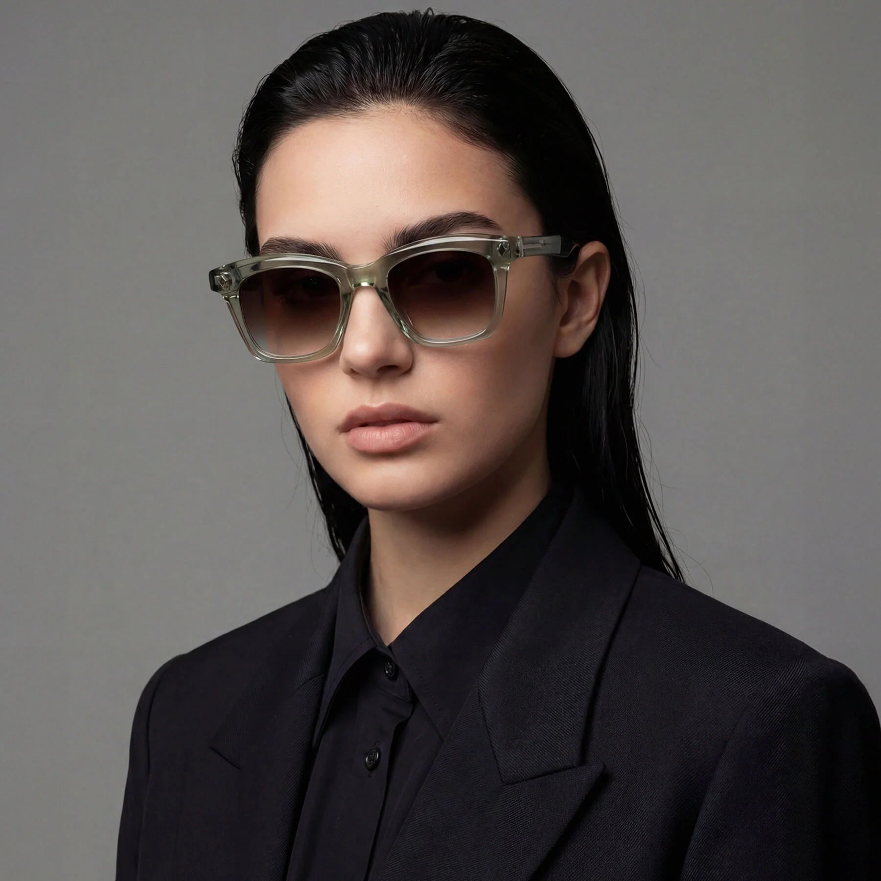 Valley | Hutch - Transparent Sage w. Matte Silver Metal / Brown Gradient lens