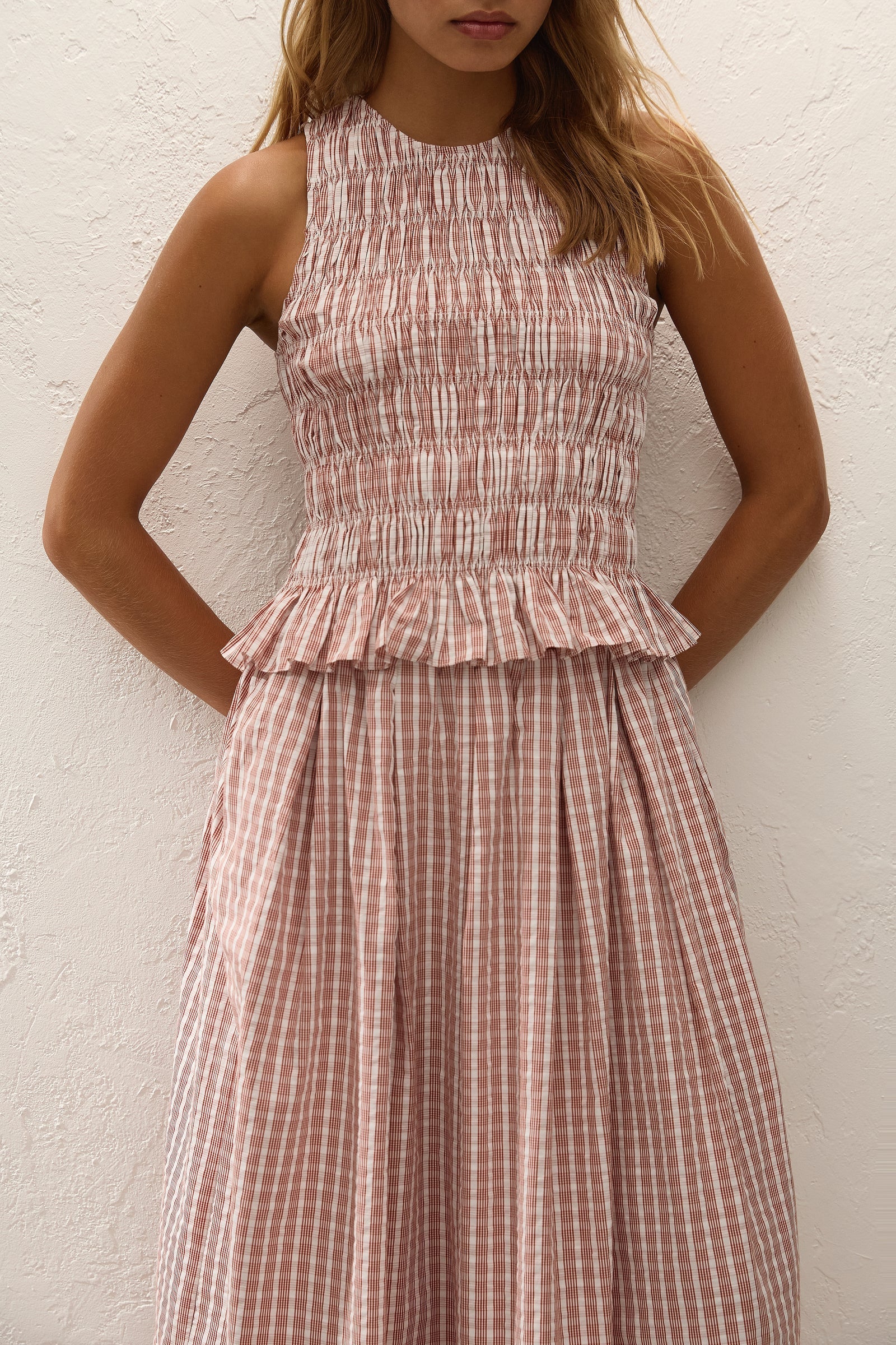 Faithfull The Brand | Cales Top - Paloma Check Cinnamon White