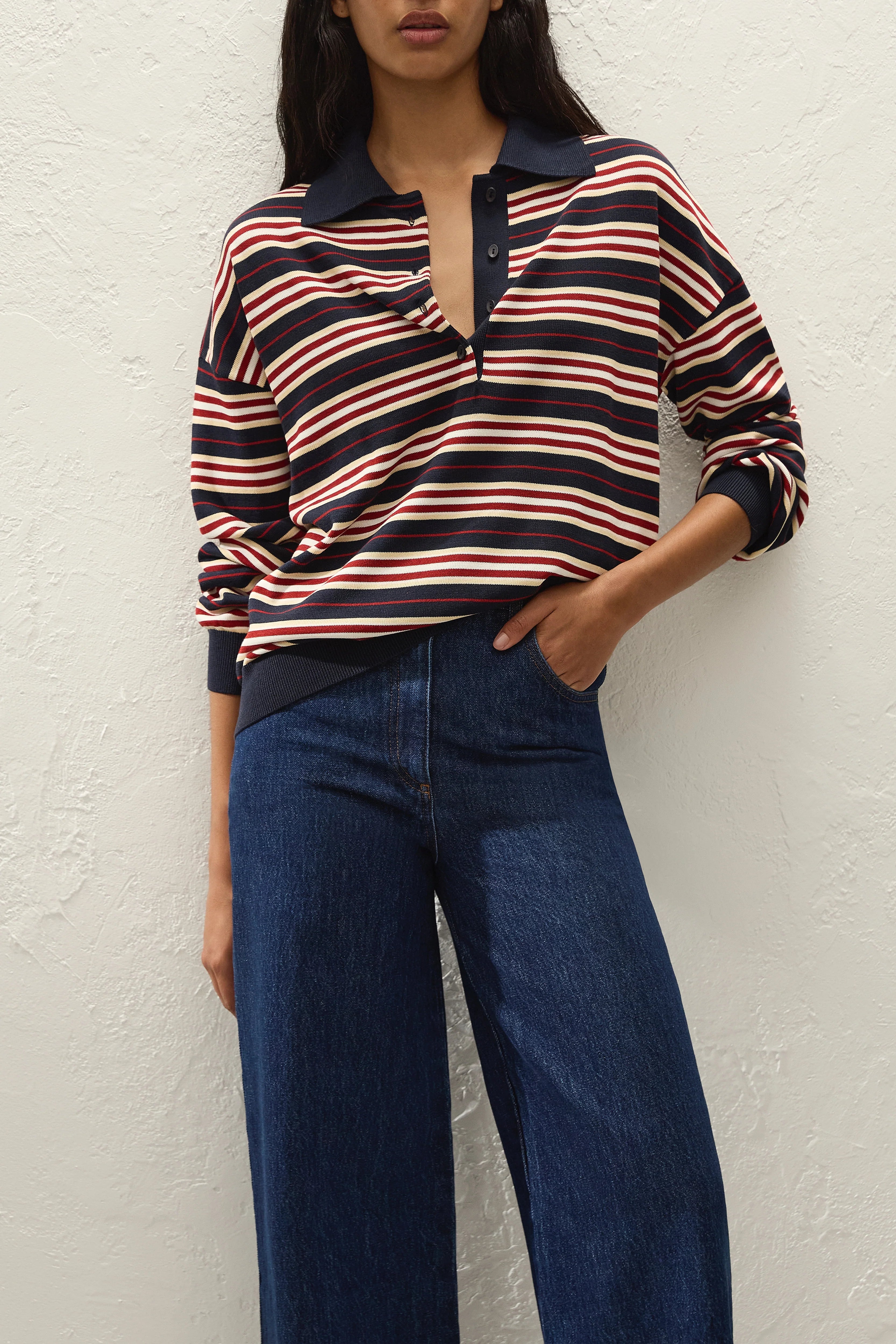 Faithfull The Brand | Harlow Oversized Polo - Cila Stripe Navy