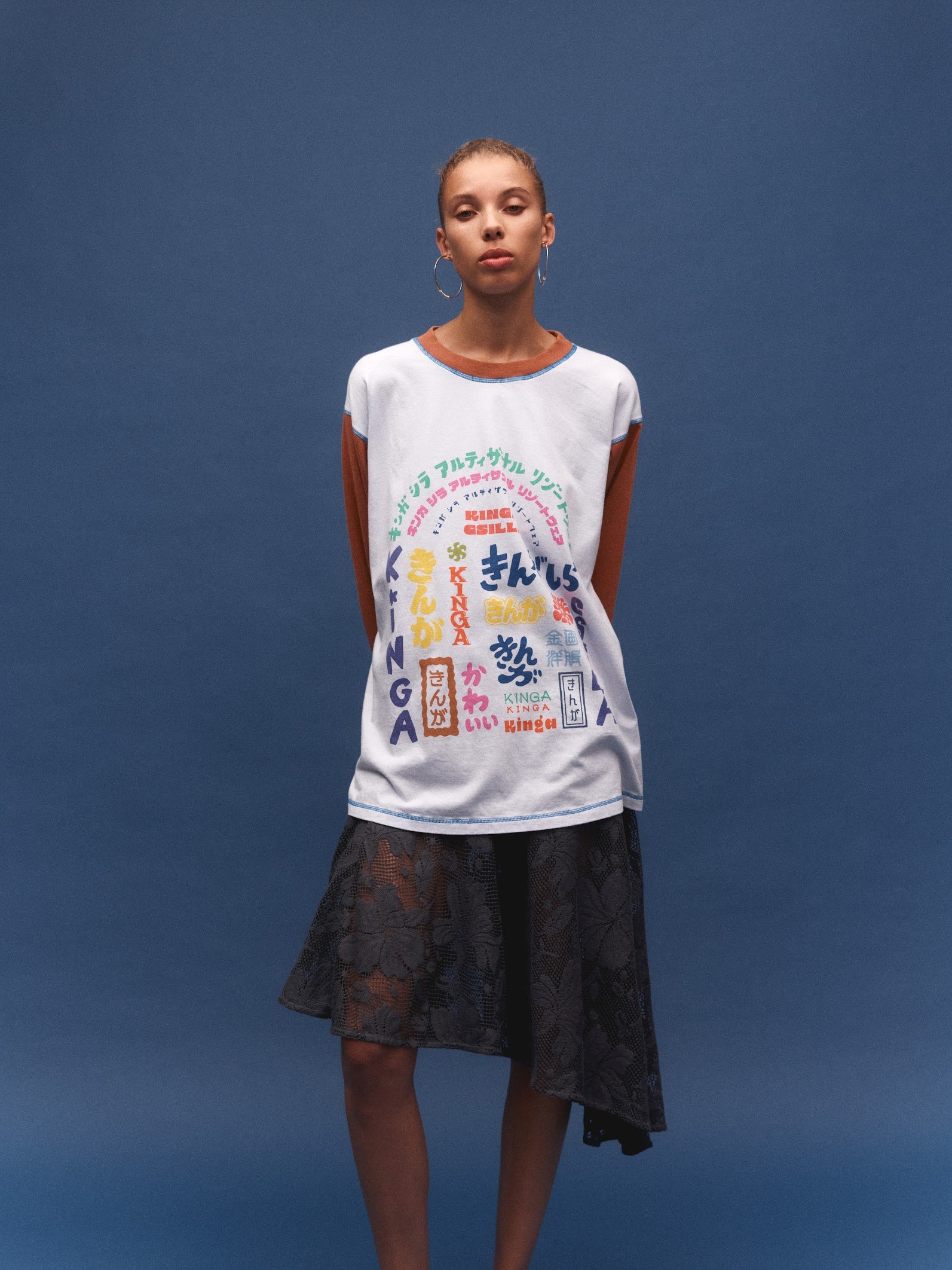 Kinga Csilla Japanese Sunset Tommy Tee in white — close-up of hand-drawn Japanese-inspired artwork by Izumi Hooper of Studio Zube