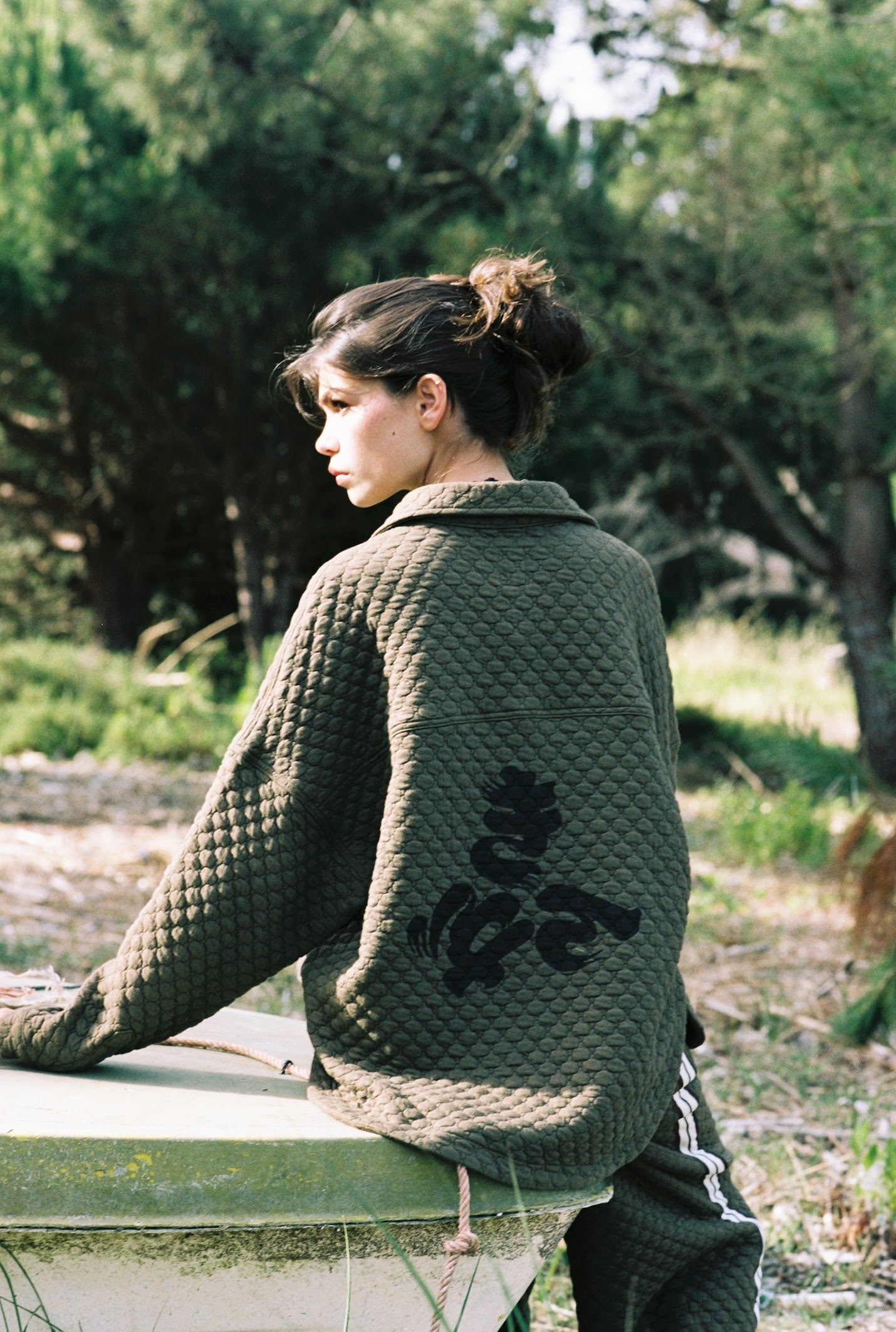 Kinga Csilla Sabbia Quilted Double Pocket Shirt in olive — campaign image, Domenica Collection Portugal