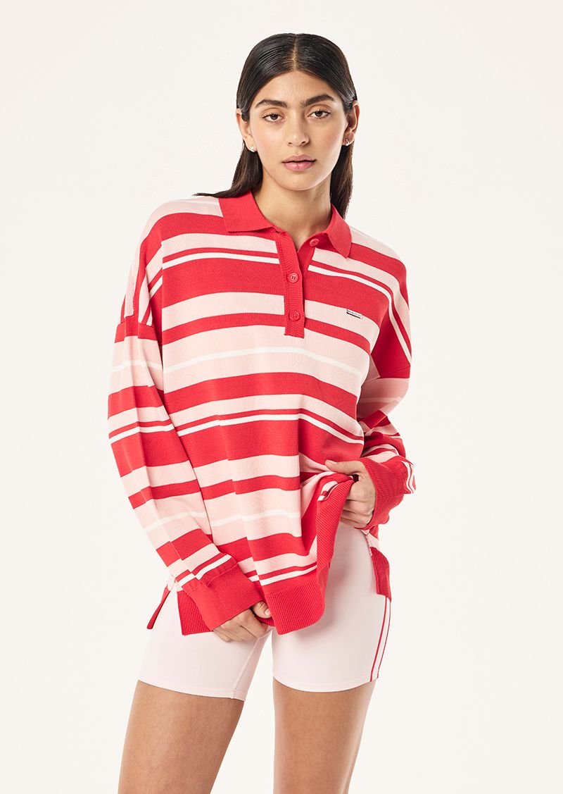 PE Nation | Strata Rugby Knit - Strawberry Stripe