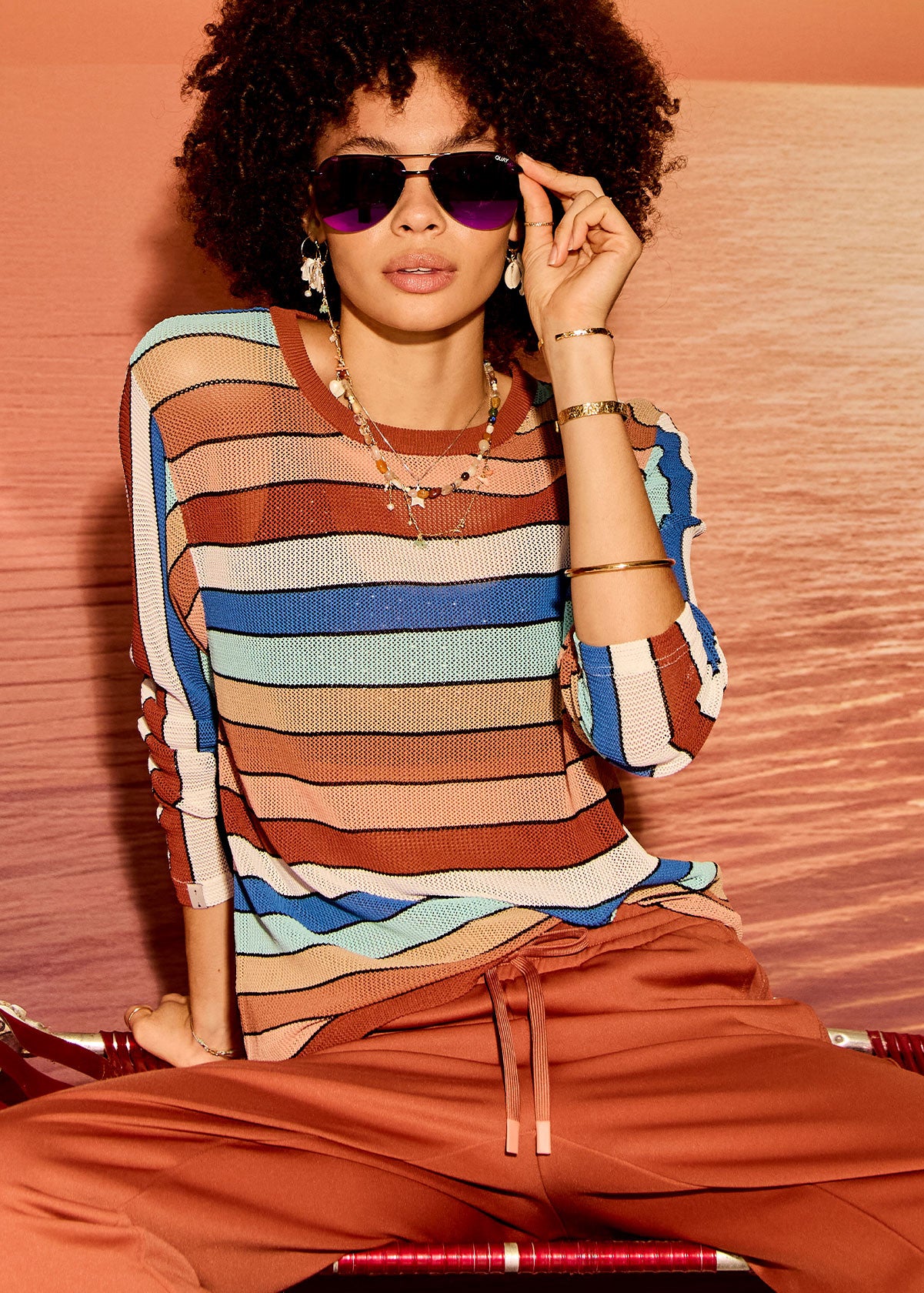 The Upside | Iza Milla Long Sleeve Knit Top - Stripe