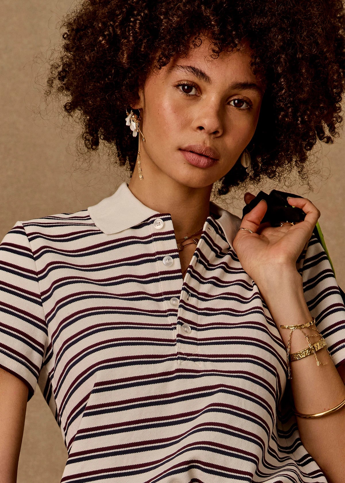 The Upside | Sophie Cropped Polo Shirt - Stripe
