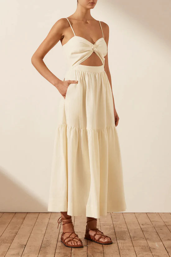 Shona Joy | Cecilia Twist Bodice Midi Dress - Cream