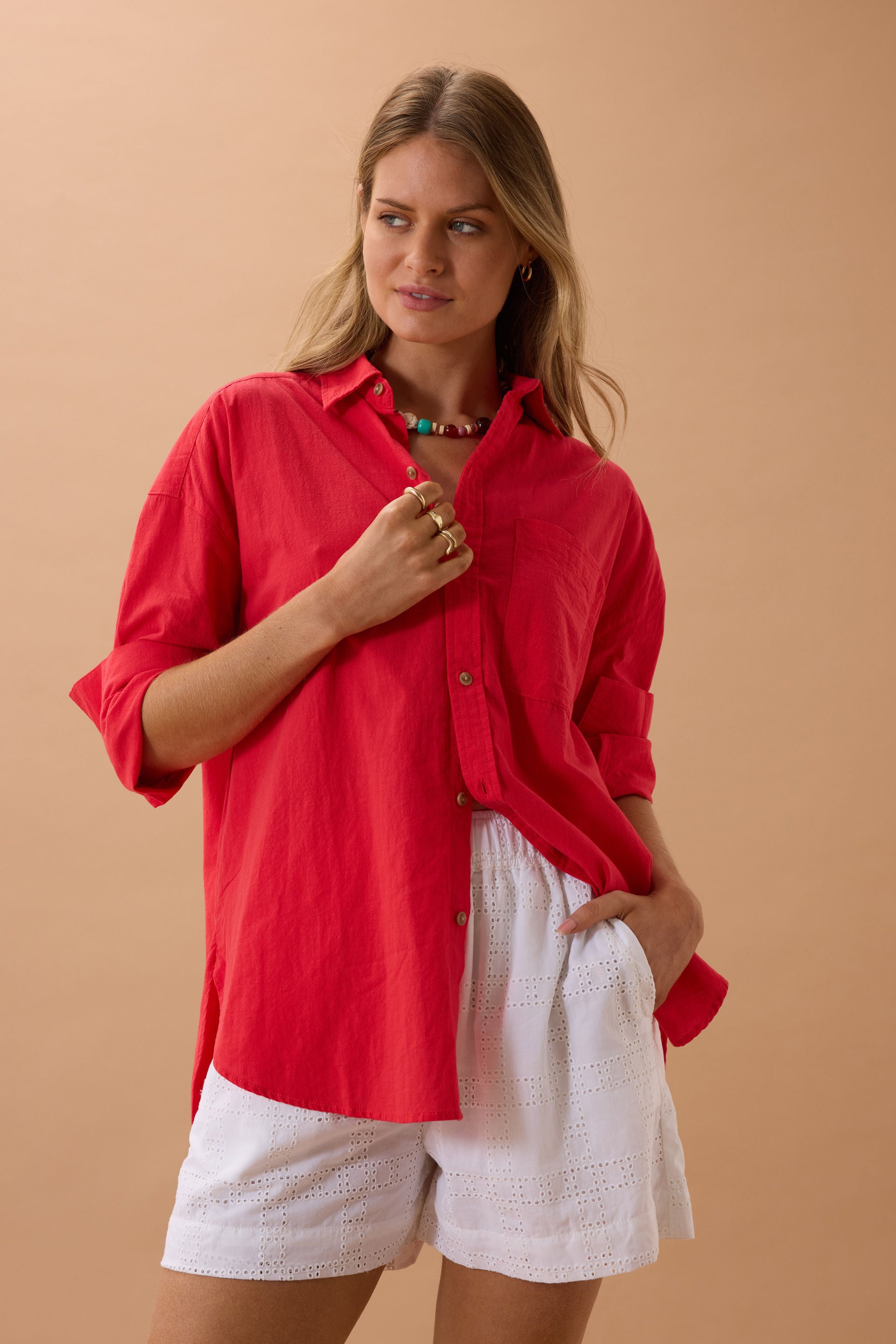 Ceres Life | Peta Oversized Shirt - Heritage Red