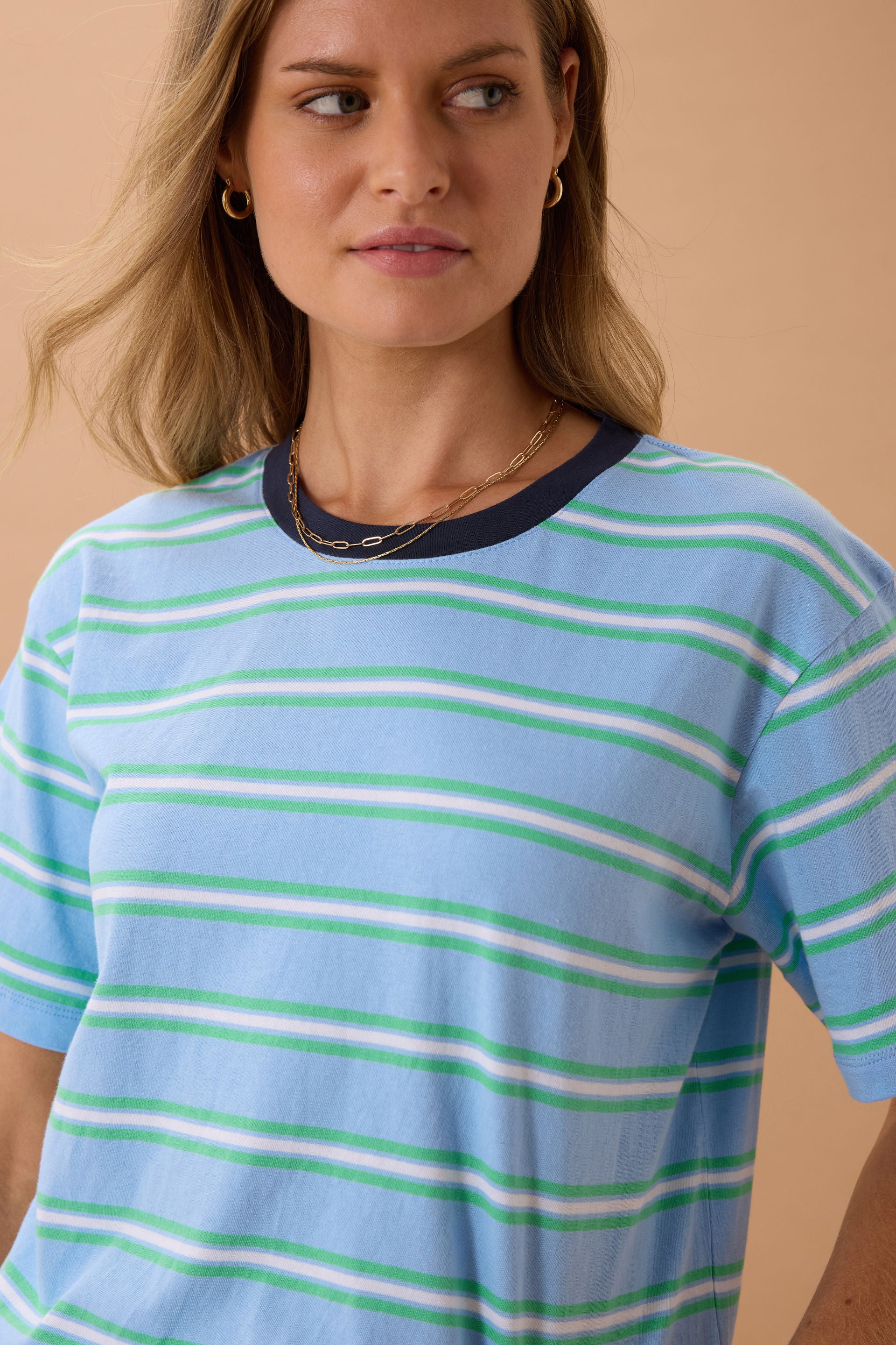 Ceres Life | Stevie Slouch Tee - Powder/Zesty Green