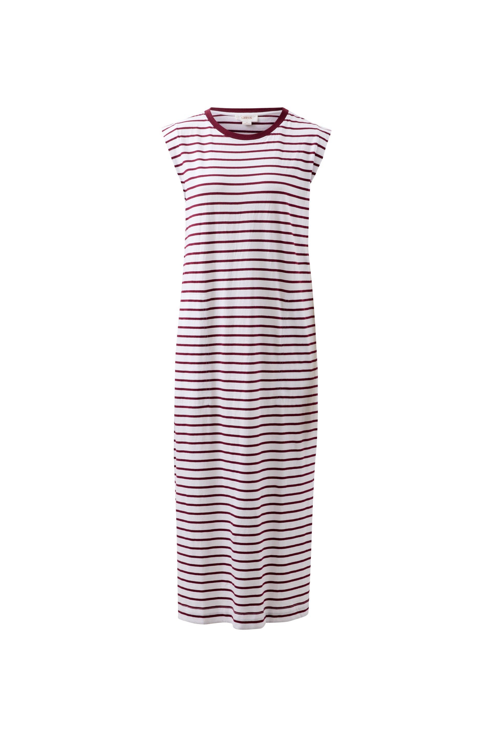 Ceres Life | Paloma Dress - White/Pomegranate Stripe