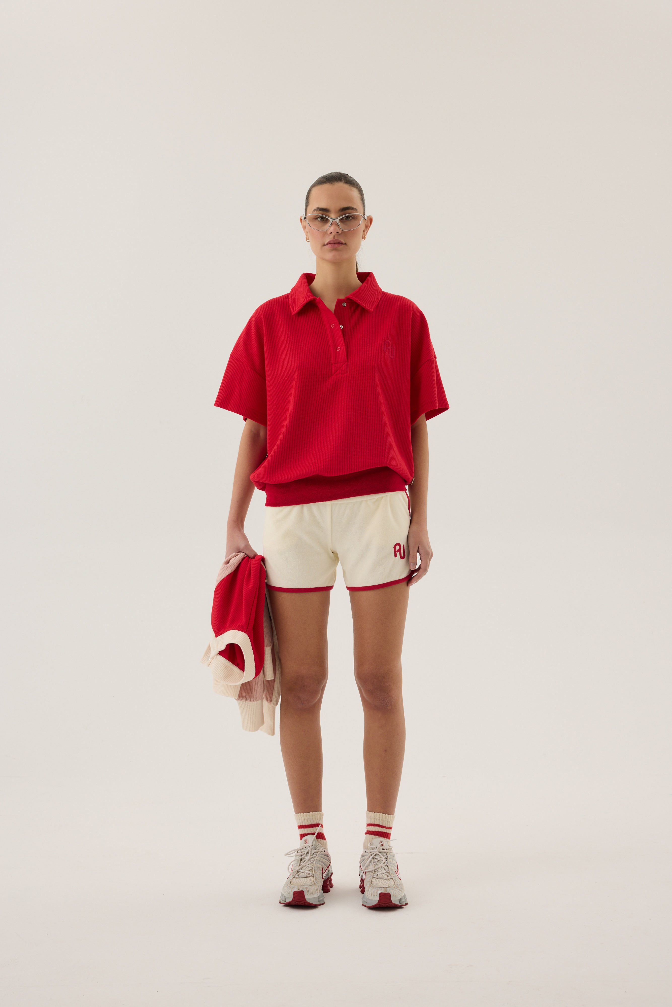 Araminta James | AJ Waffle Short Sleeve Sweatshirt Poppy Red