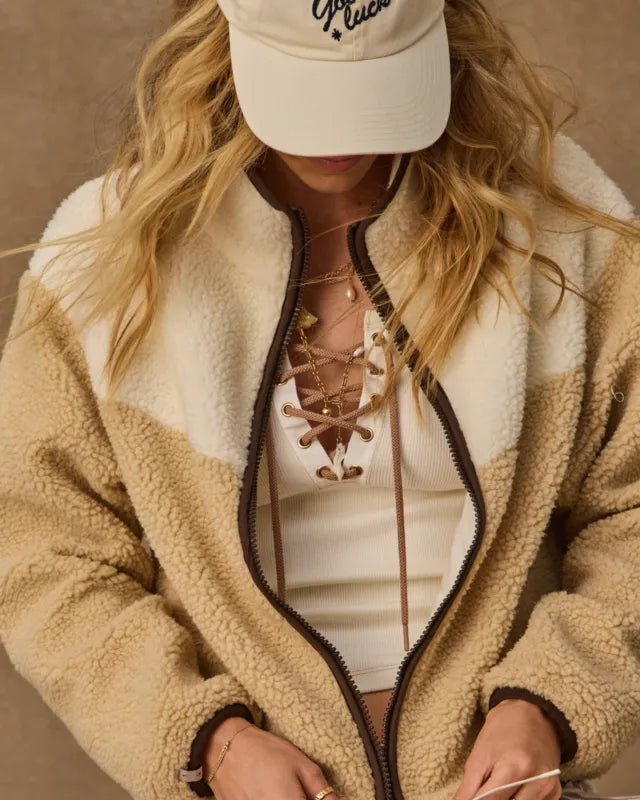 The Upside | Harlow Fleece Zip Through - Pebble