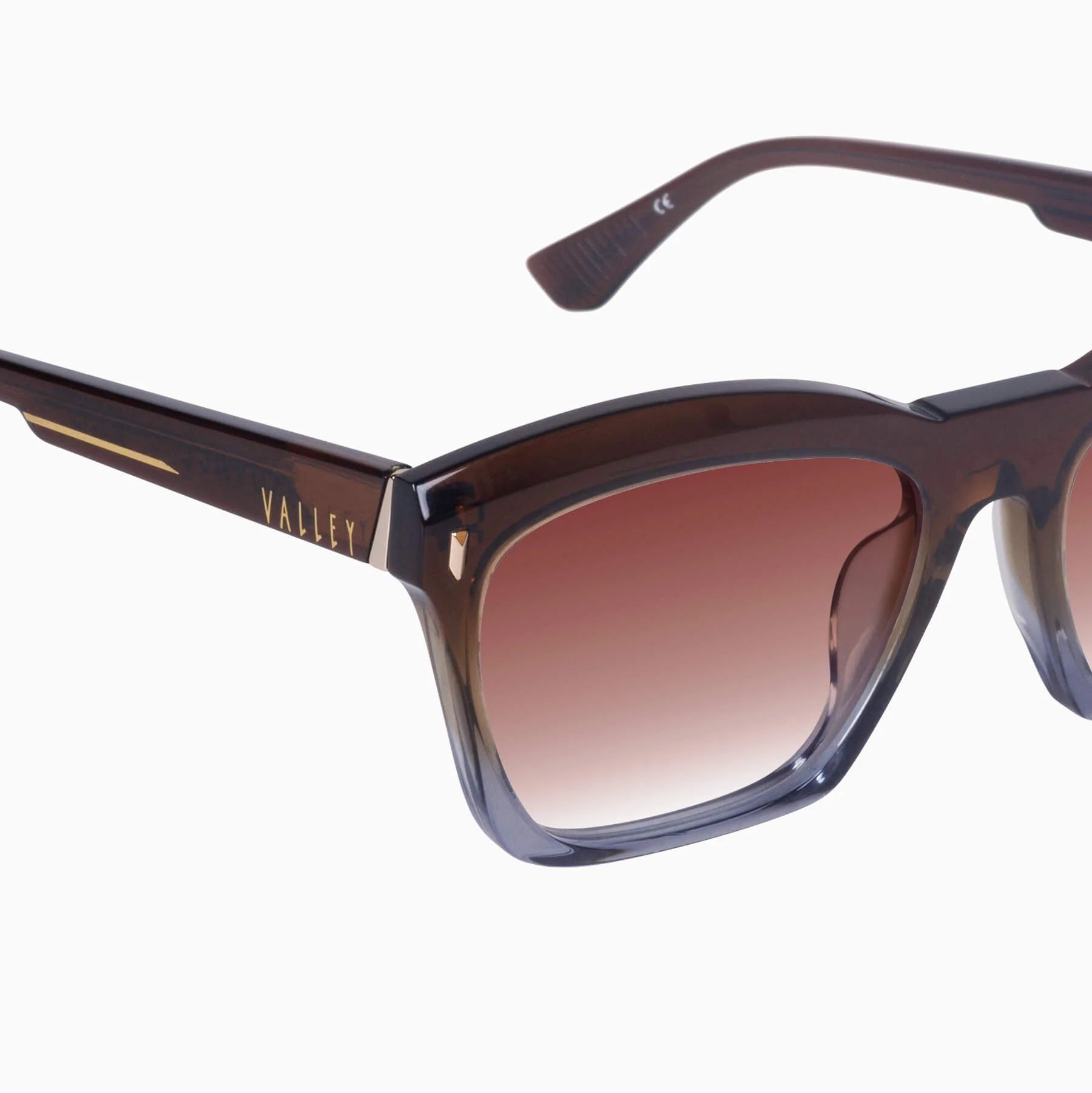 Valley | Royale - Transparent Chocolate Fade to Crystal w. Gold Metal / Dark Orange Gradient Lens
