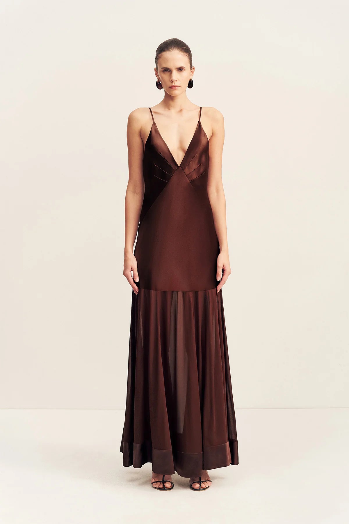 Shona Joy | Moraya Plunged Maxi Dress - Coffee