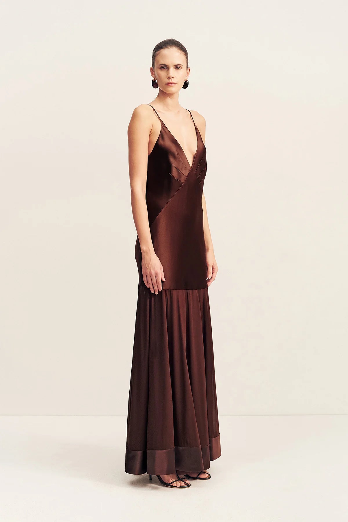Shona Joy | Moraya Plunged Maxi Dress - Coffee