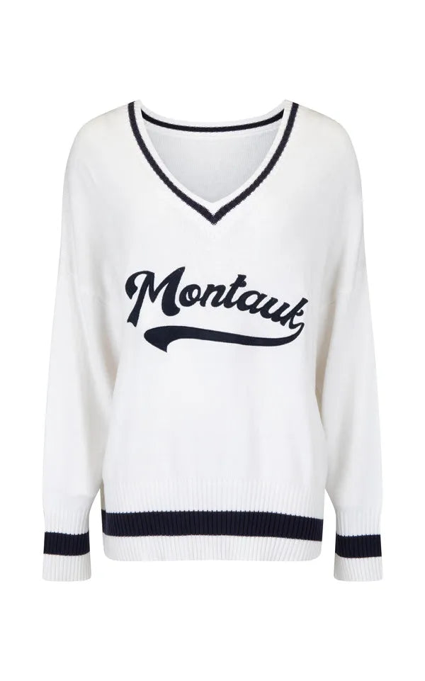 Araminta James | Montauk V-Neck Knit Sweater White