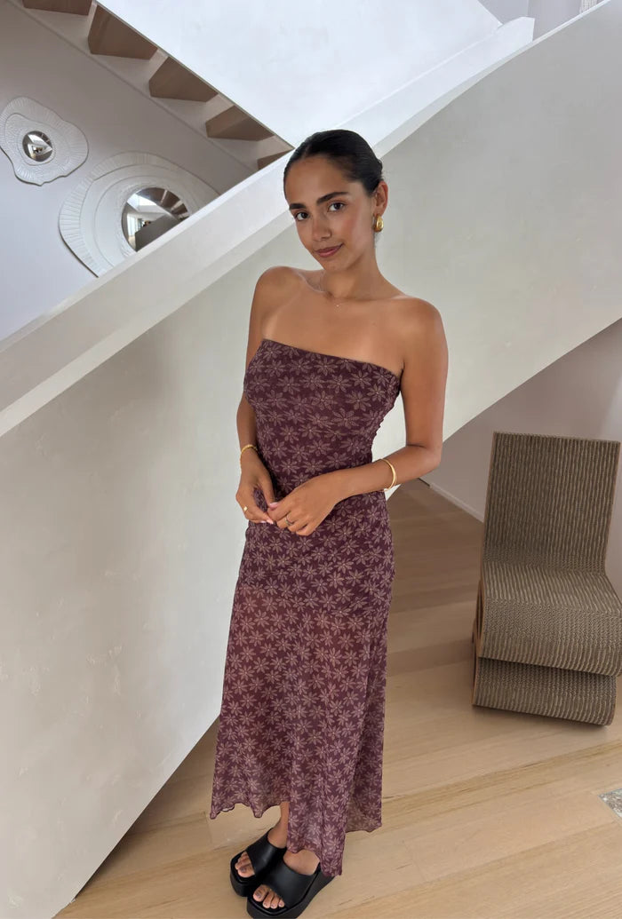 Ownley | Zella Midi Dress - Daisy Dot Cherry Choc