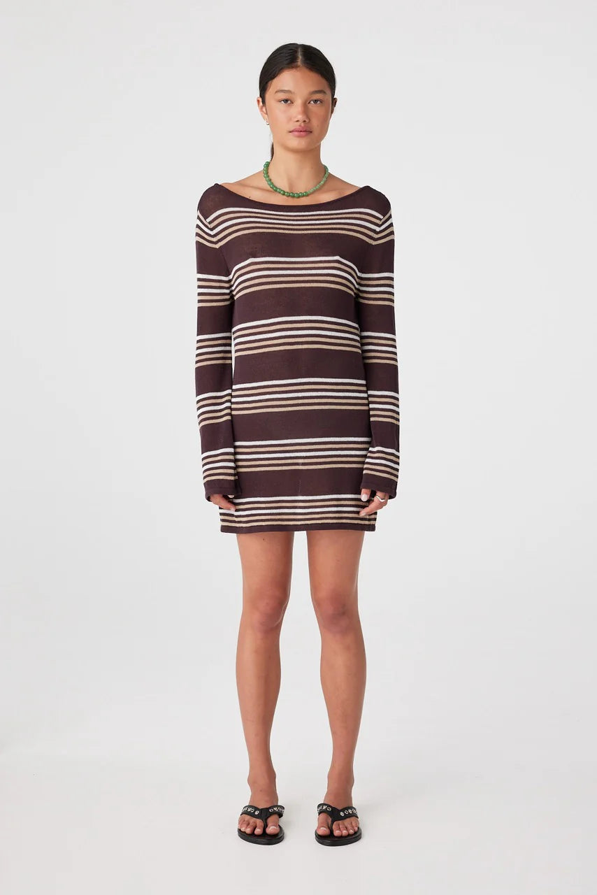 Arcaa Movement | Nia Long Sleeve Mini Dress - Espresso Stripe
