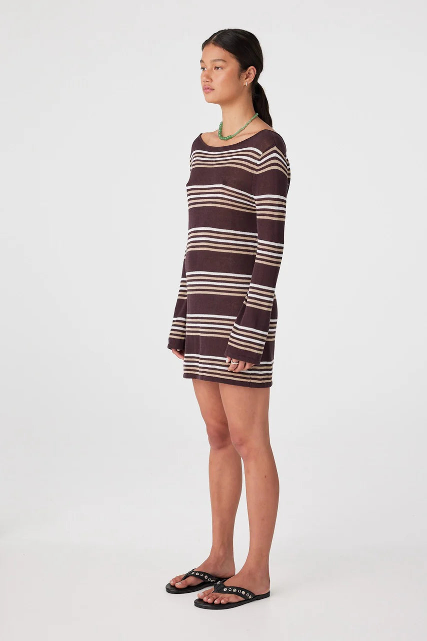 Arcaa Movement | Nia Long Sleeve Mini Dress - Espresso Stripe