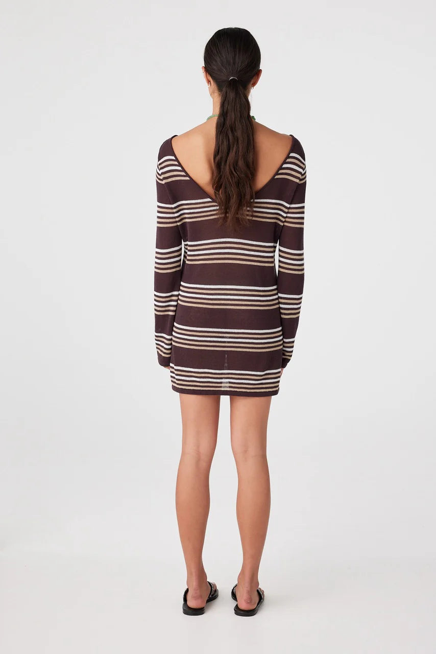 Arcaa Movement | Nia Long Sleeve Mini Dress - Espresso Stripe