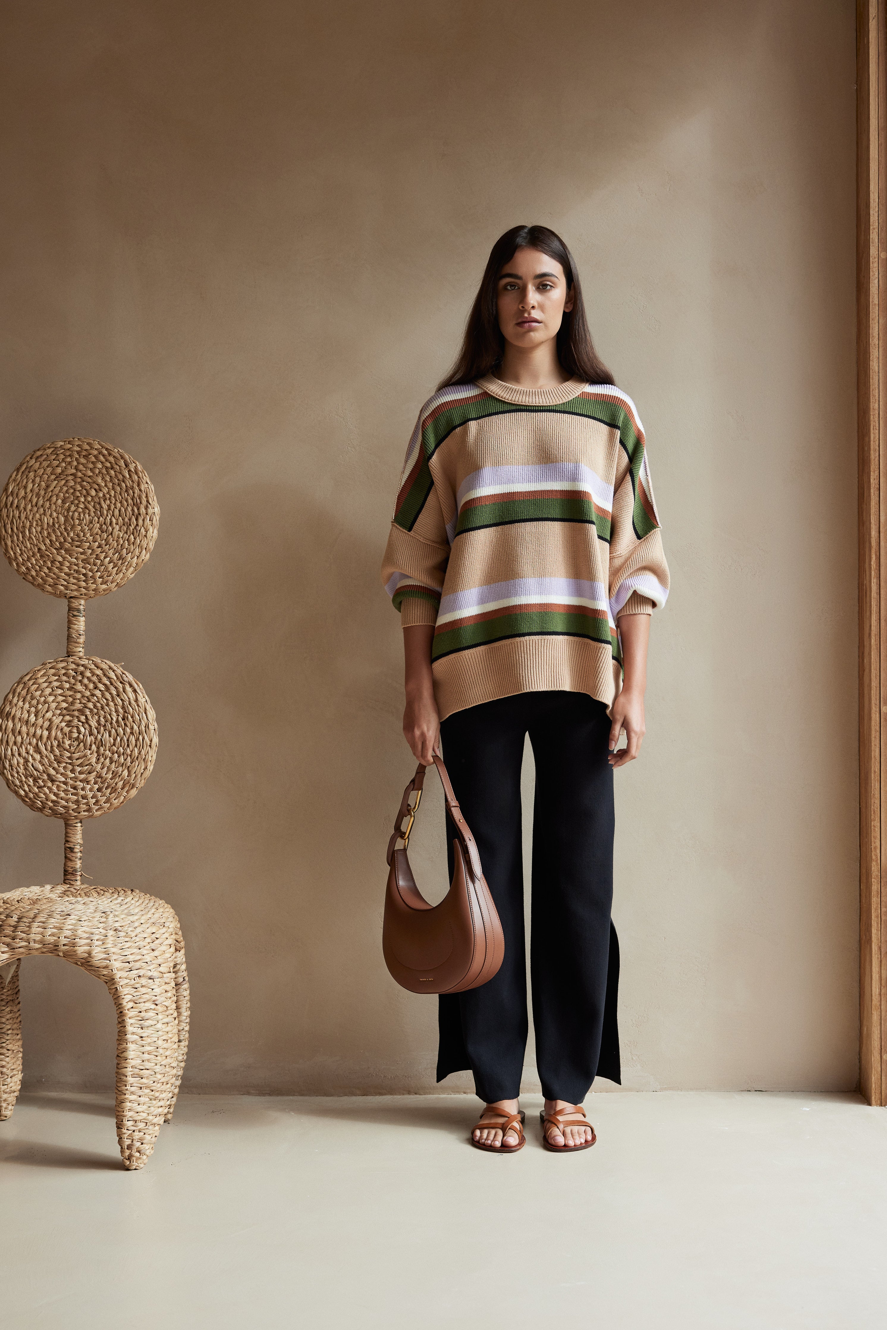 Arcaa Movement | Harper Stripe Sweater - Taupe, Lilac & Cream