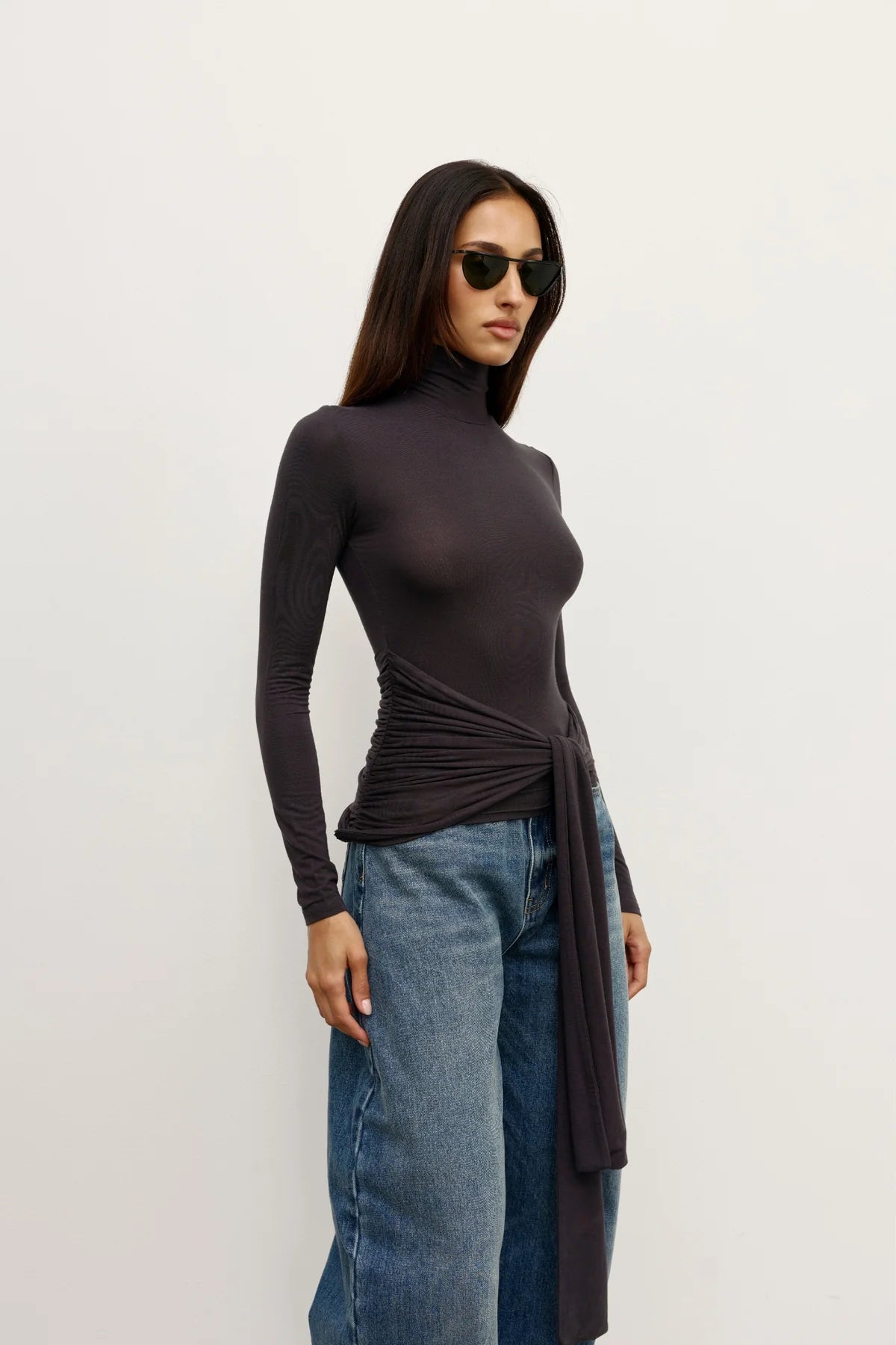 Bayse Isley Top in Charcoal - side view showing sculptural silhouette and waist shaping