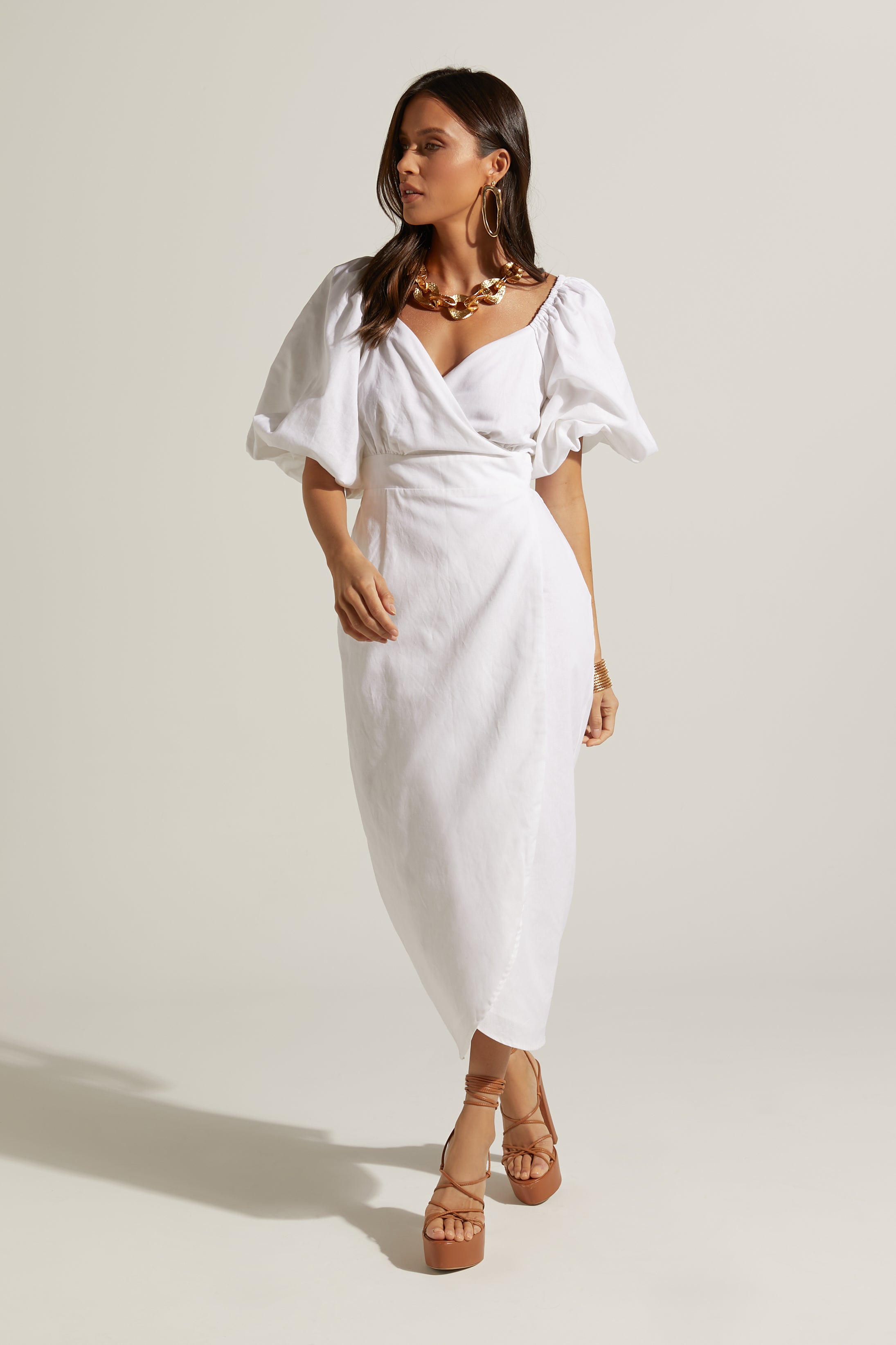 Maelle Wrap Midi Dress - White