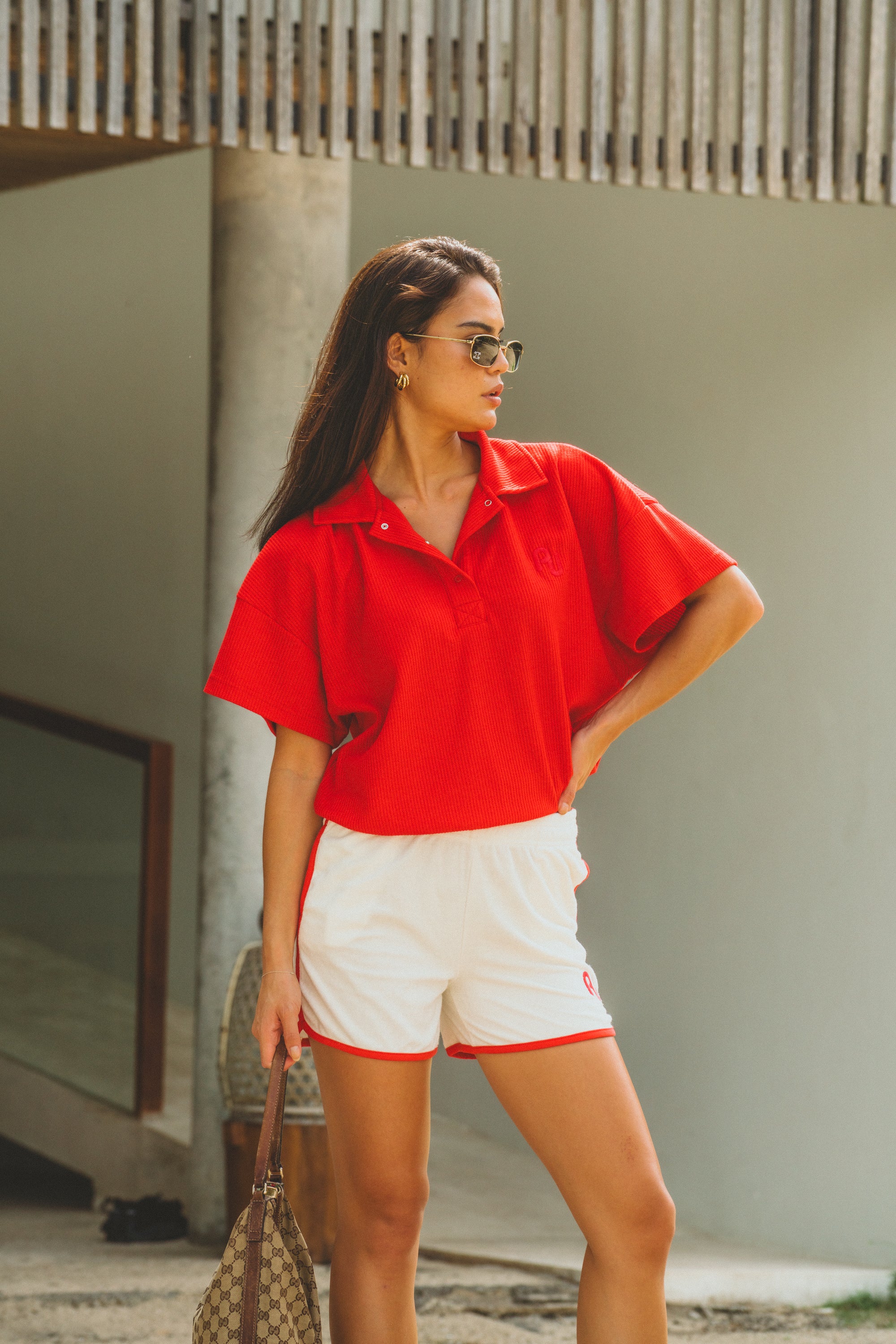 Araminta James | AJ Waffle Short Sleeve Sweatshirt Poppy Red