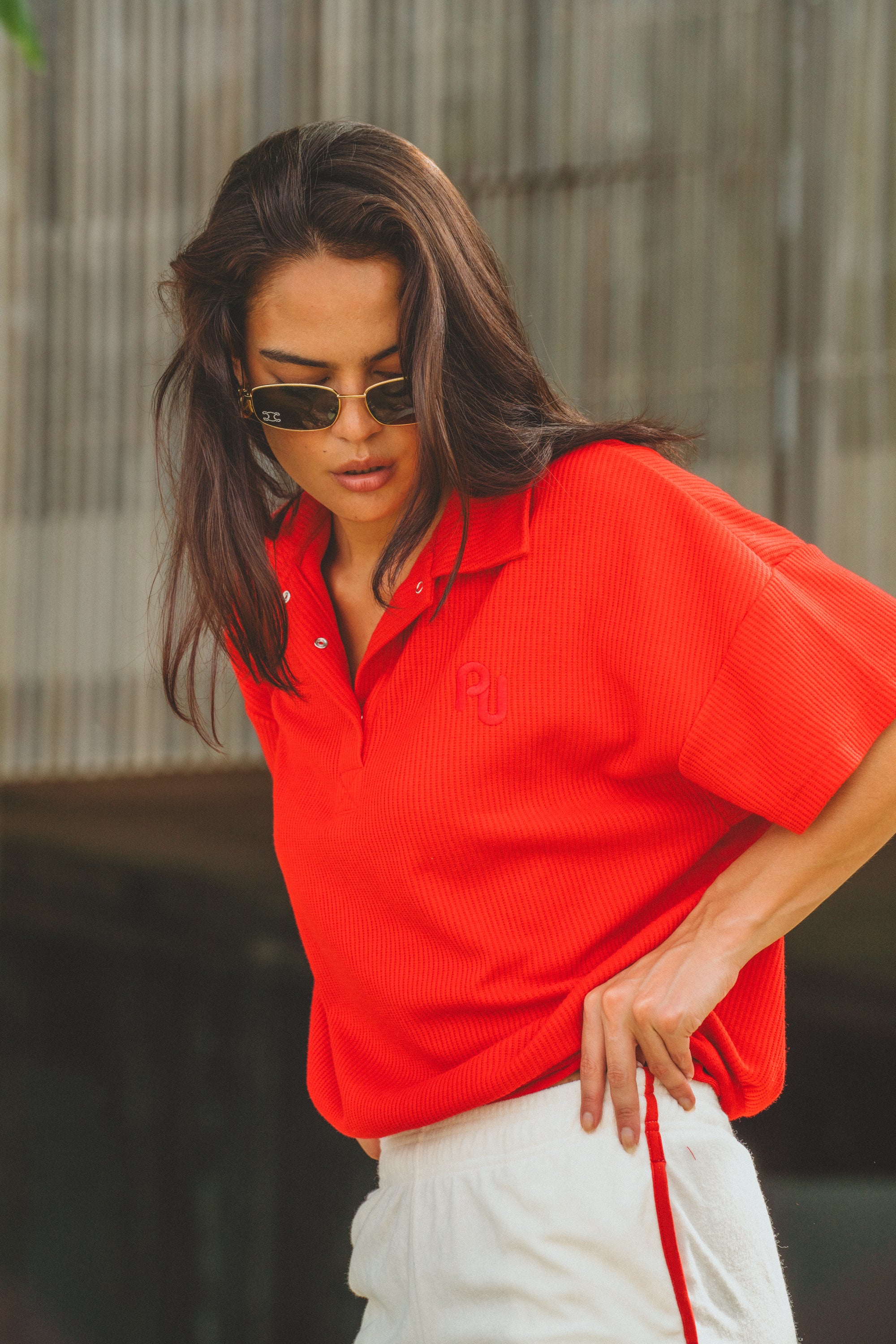 Araminta James | AJ Waffle Short Sleeve Sweatshirt Poppy Red