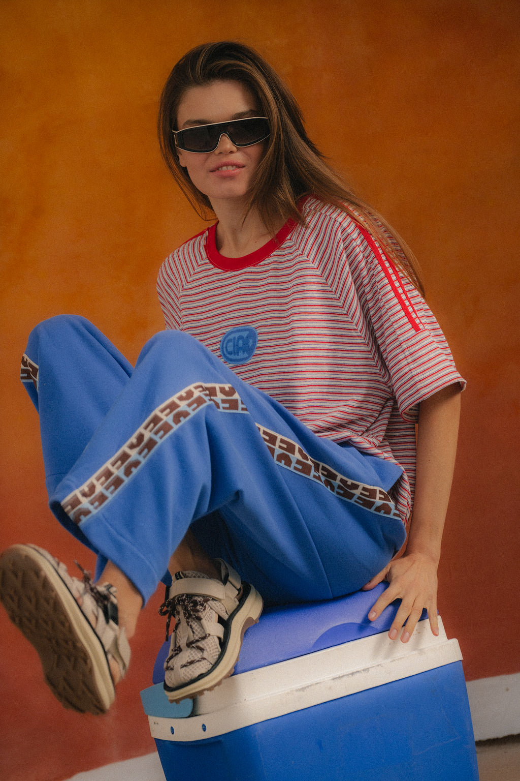 Ciao Ciao Vacation Cobalt Bobbie Pant - styled with Rays Racer Tee for colour clash outfit