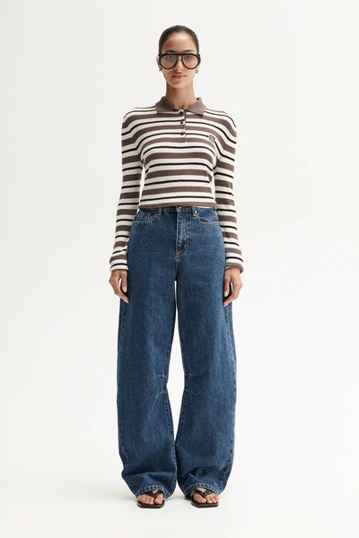 Elka Collective | Ana Knit Polo - Choc Multi Stripe