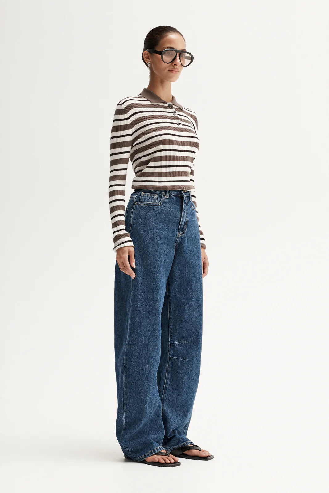 Elka Collective | Ana Knit Polo - Choc Multi Stripe