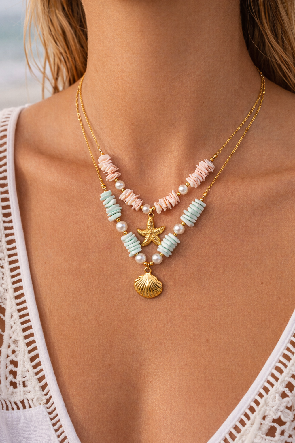 R&T | Isla Starfish Shell Necklace - Pink
