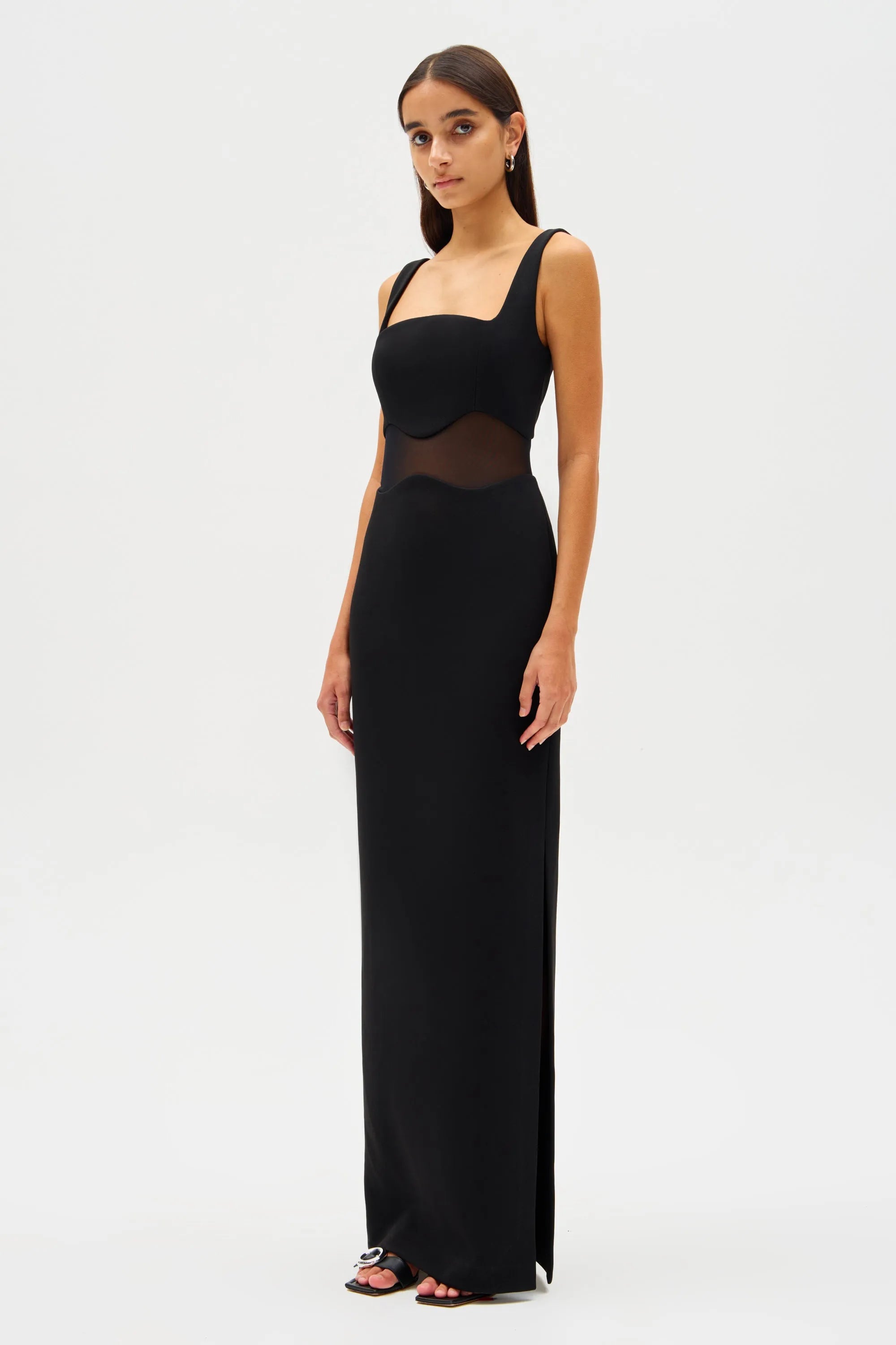 Misha | Damita Crepe & Mesh Maxi Dress