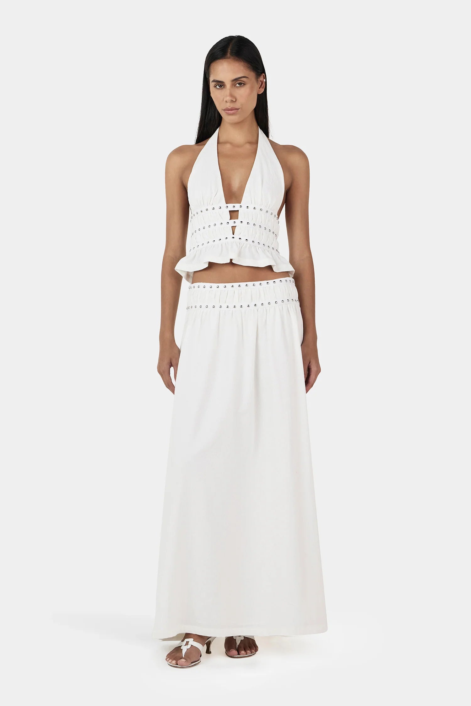 Ownley | Tabby Studded Midi Skirt - Ivory