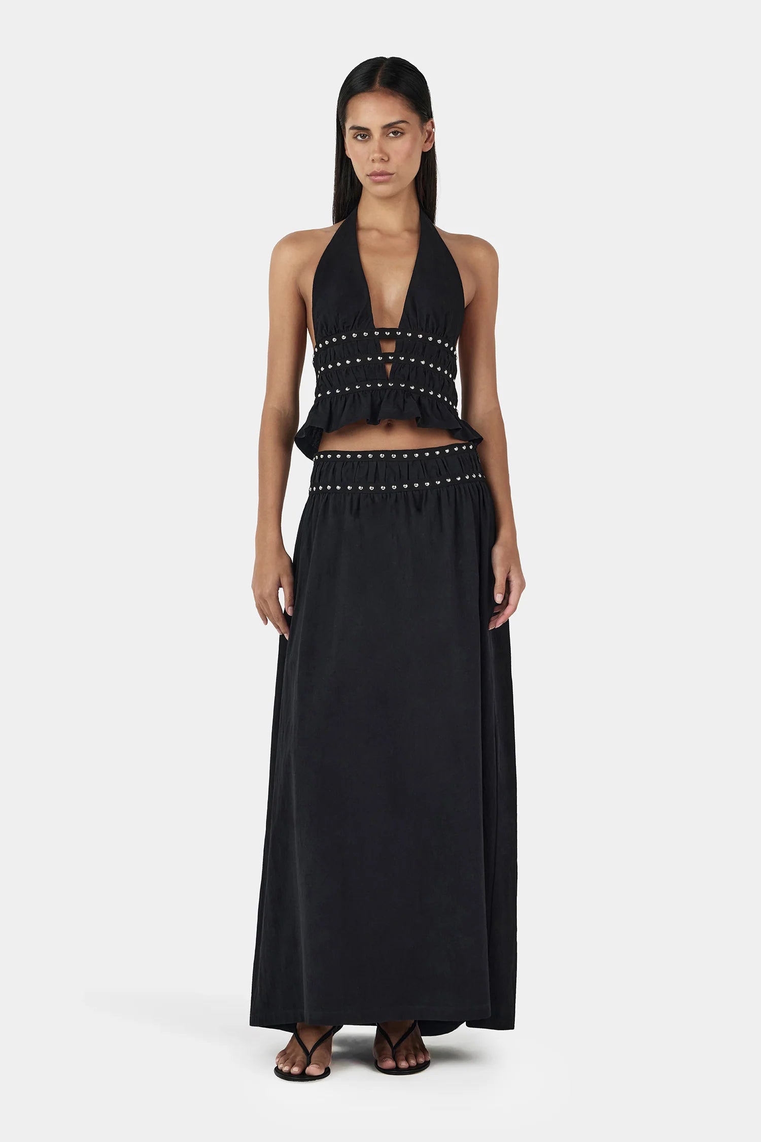 Ownley | Tabby Studded Midi Skirt - Black