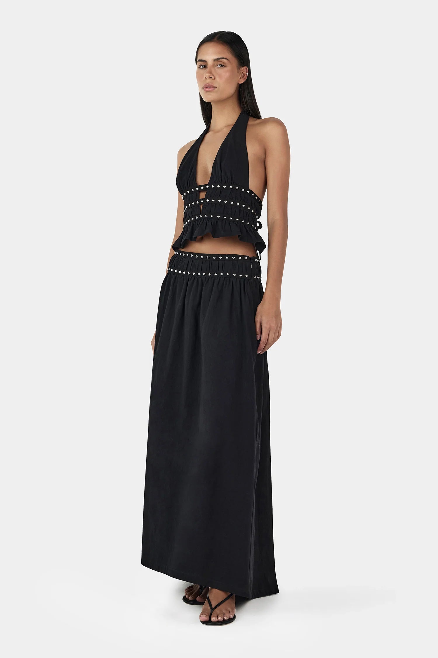 Ownley | Tabby Studded Midi Skirt - Black