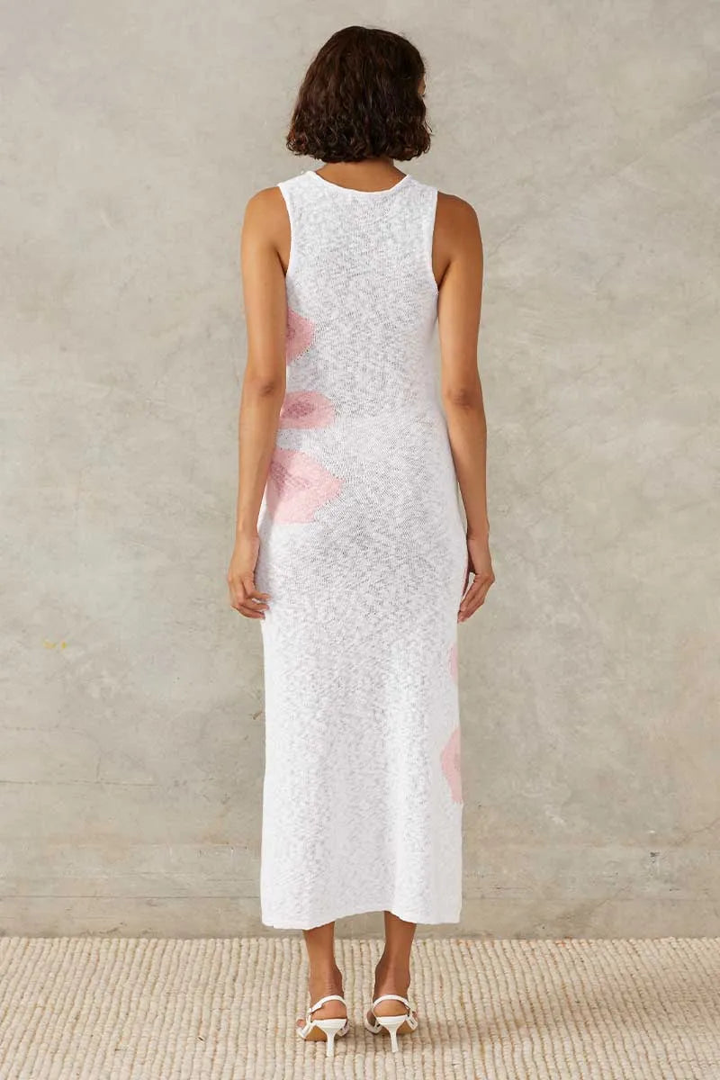 Mon Renn | Bloom Knit Midi Dress - White/Pink