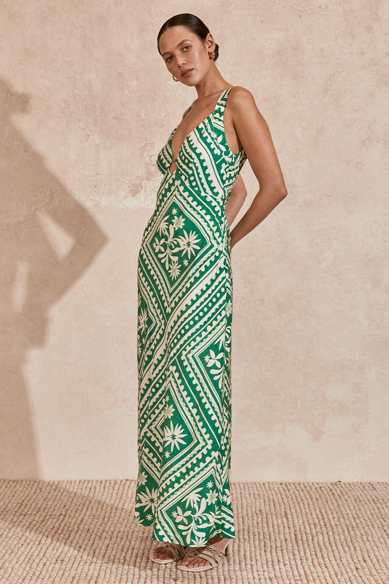 Mon Renn | Losas Midi Dress Emerald Tile