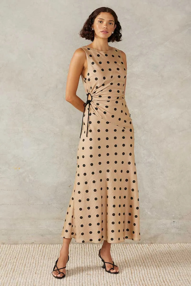 Mon Renn | Lucinda Midi Dress - Mocha Polka Dot