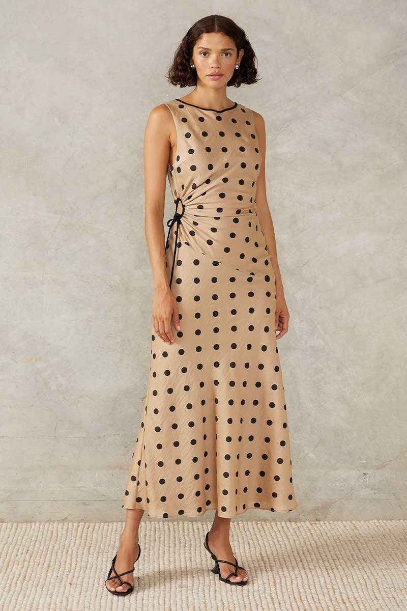 Mon Renn | Lucinda Midi Dress - Mocha Polka Dot