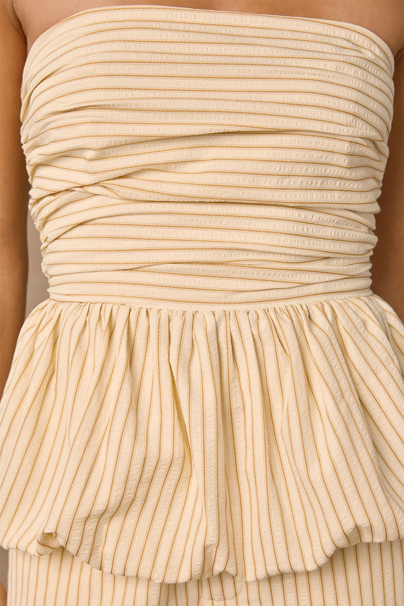 Mon Renn | Radiance Bubble Hem Top - Wheat Stripe