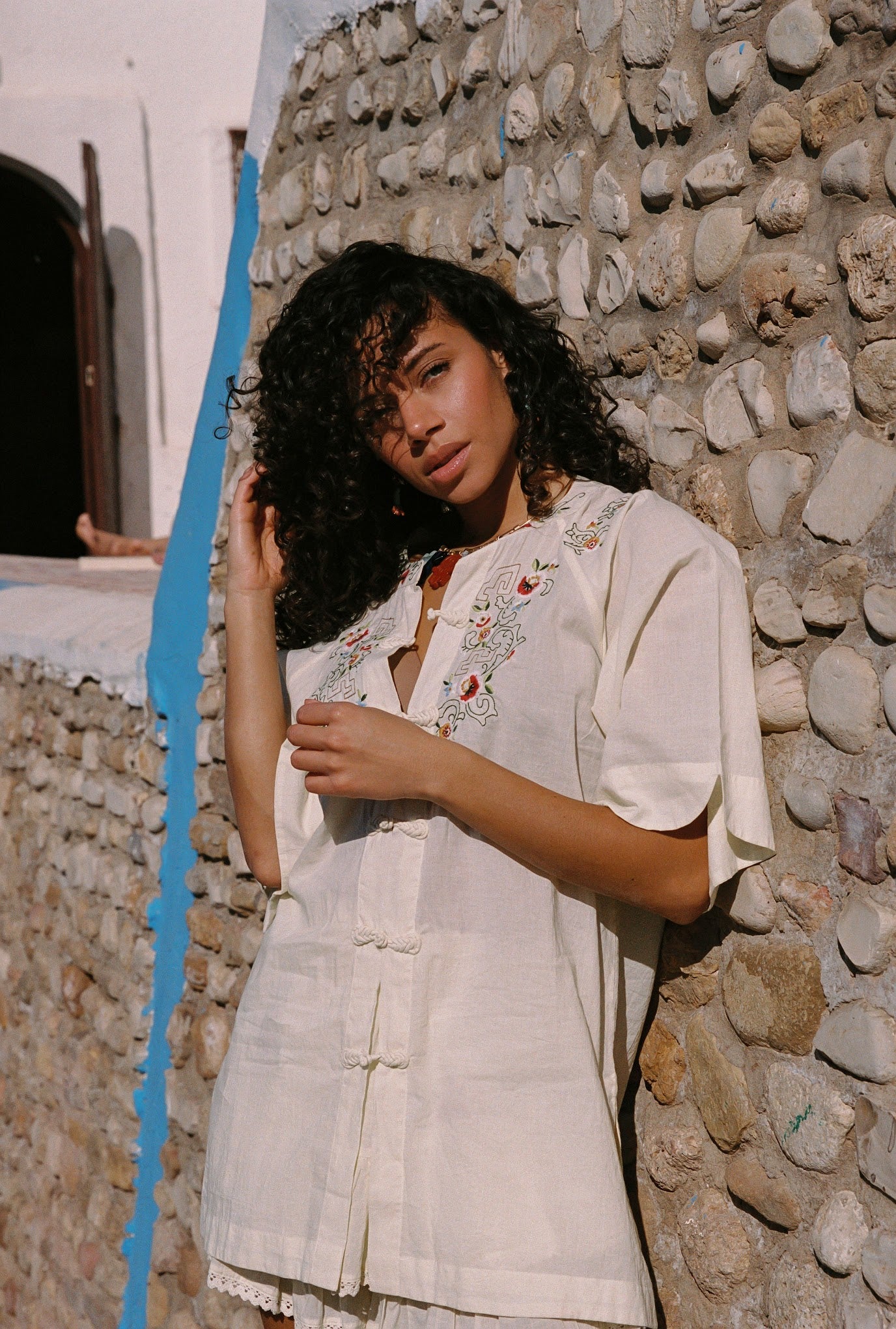 Kinga Csilla | Reka Embroidered Berry Shirt