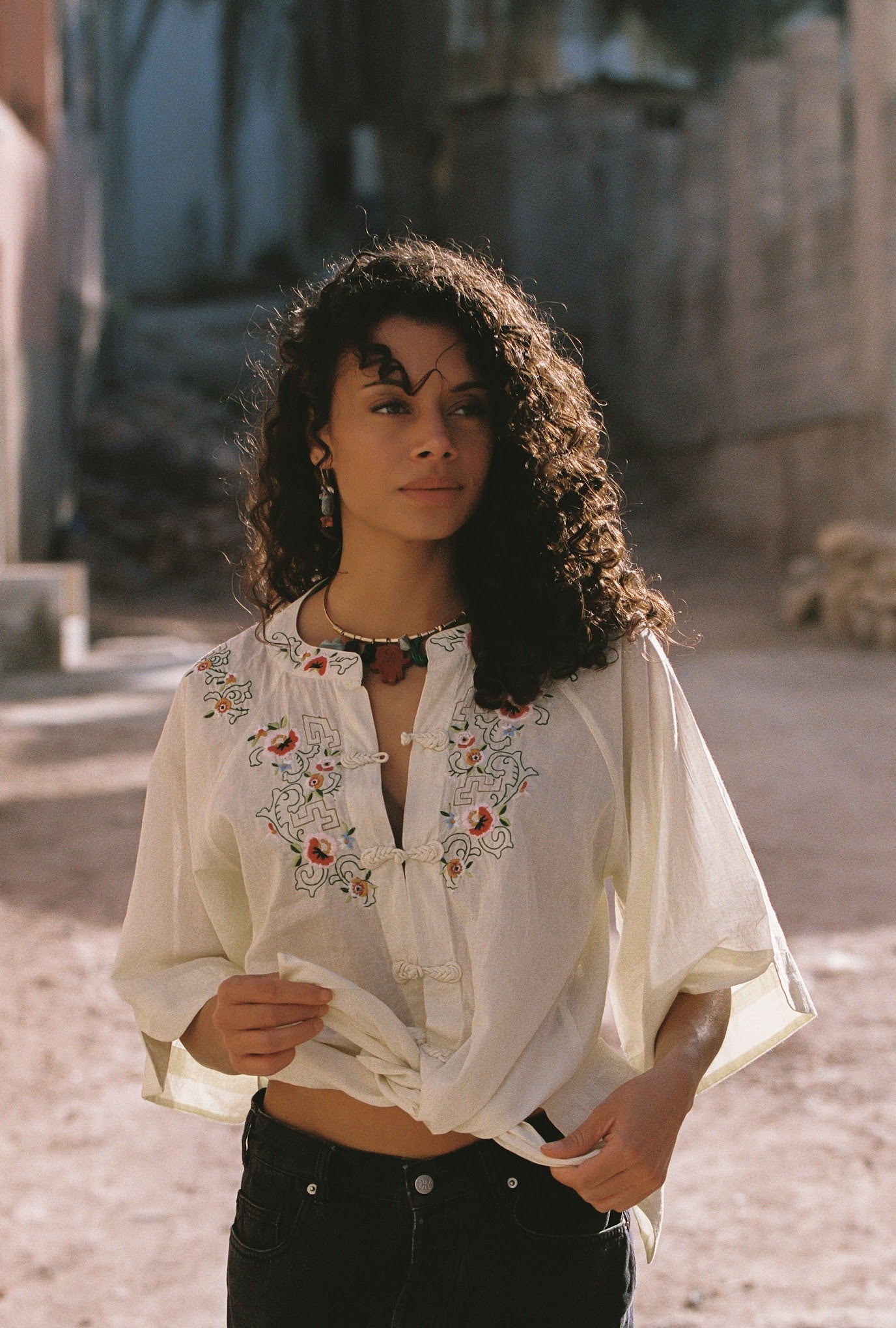 Kinga Csilla | Reka Embroidered Berry Shirt