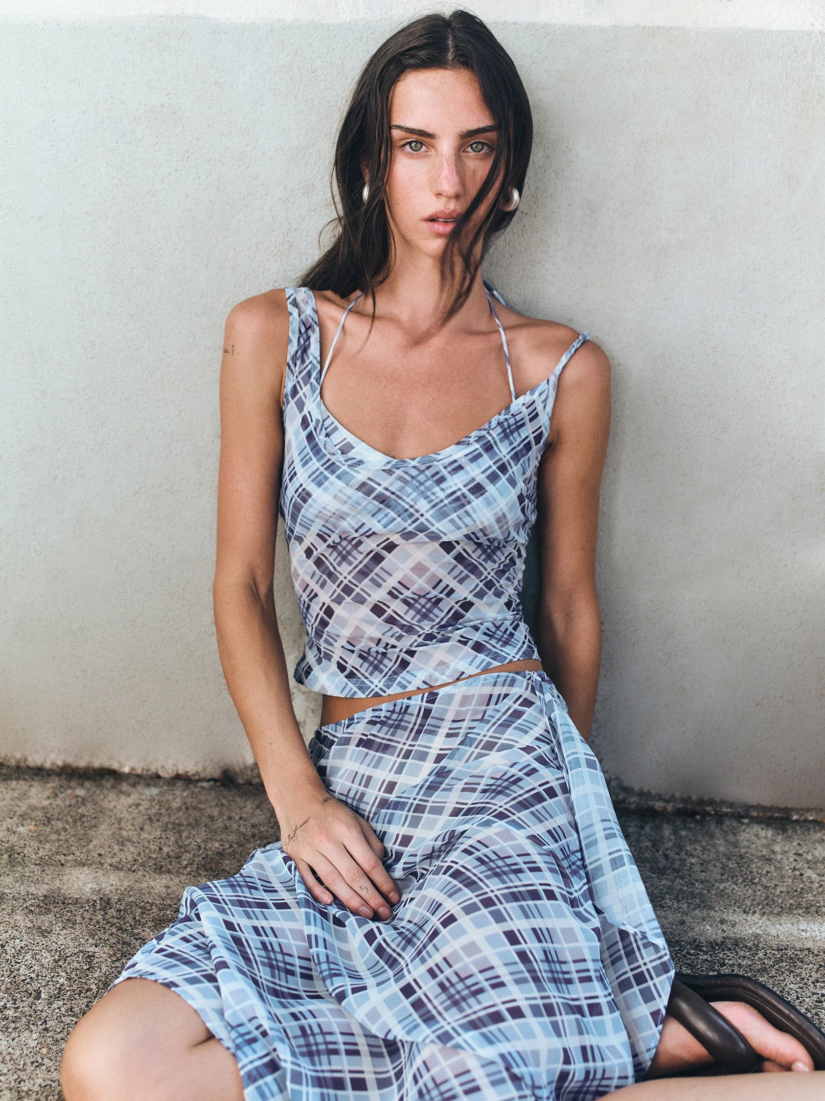 Ownley | London Wrap Skirt - Sky Plaid