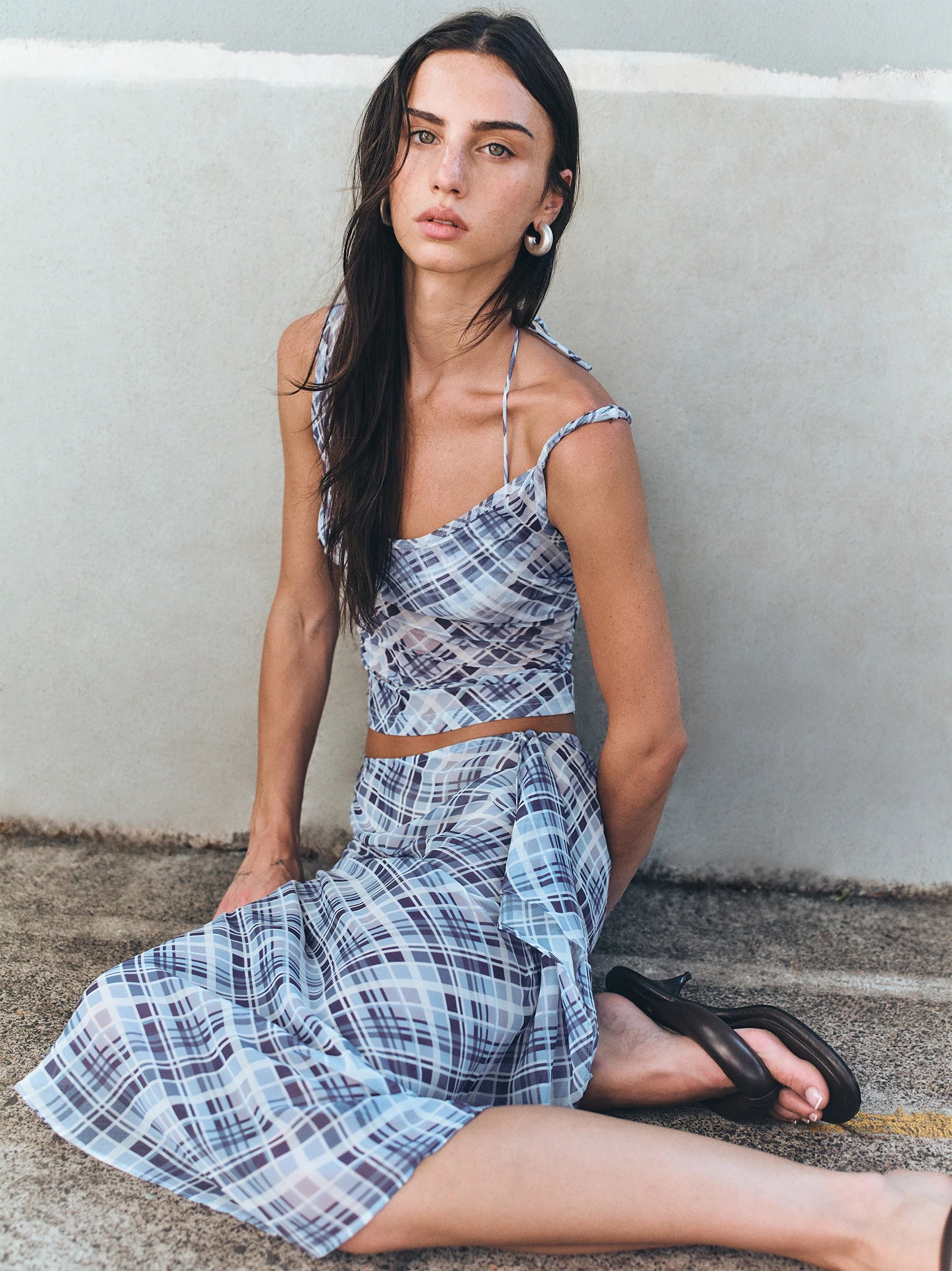 Ownley | London Wrap Skirt - Sky Plaid