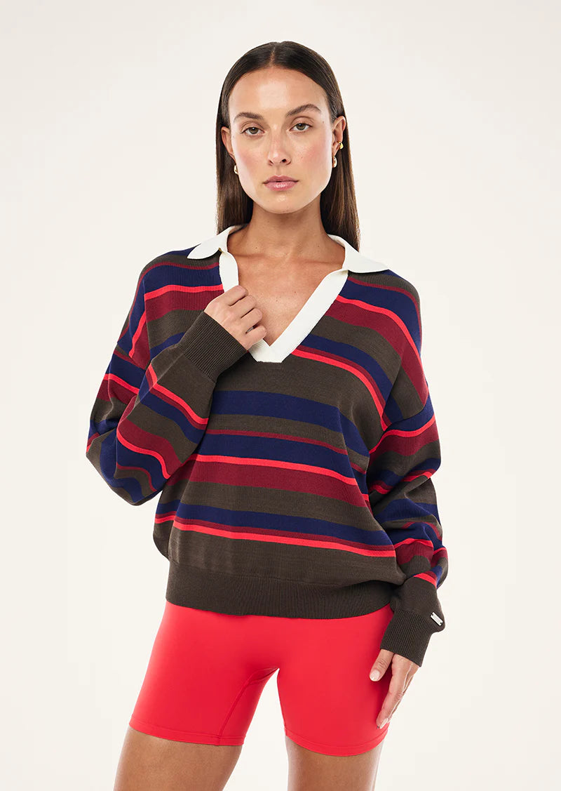 PE Nation | Retreat Stripe Collar Knit - Strawberry Stripe