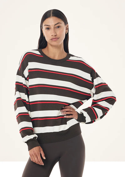 PE Nation | Retreat Stripe Sweater - Dark Olive Stripe