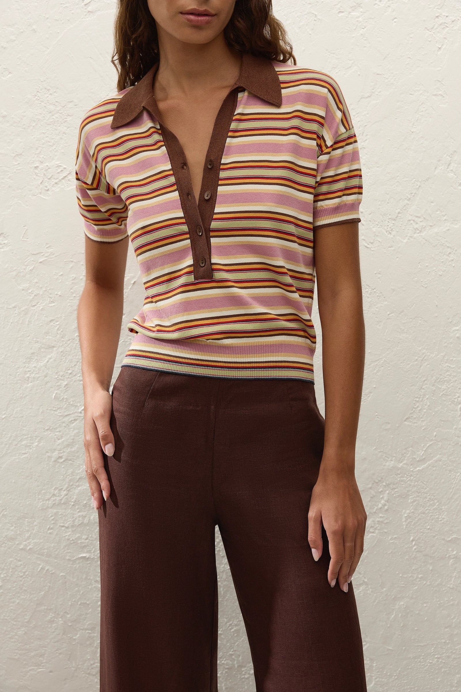 Faithfull The Brand | Sable Polo Shirt - Luis Stripe Dusty Mauve