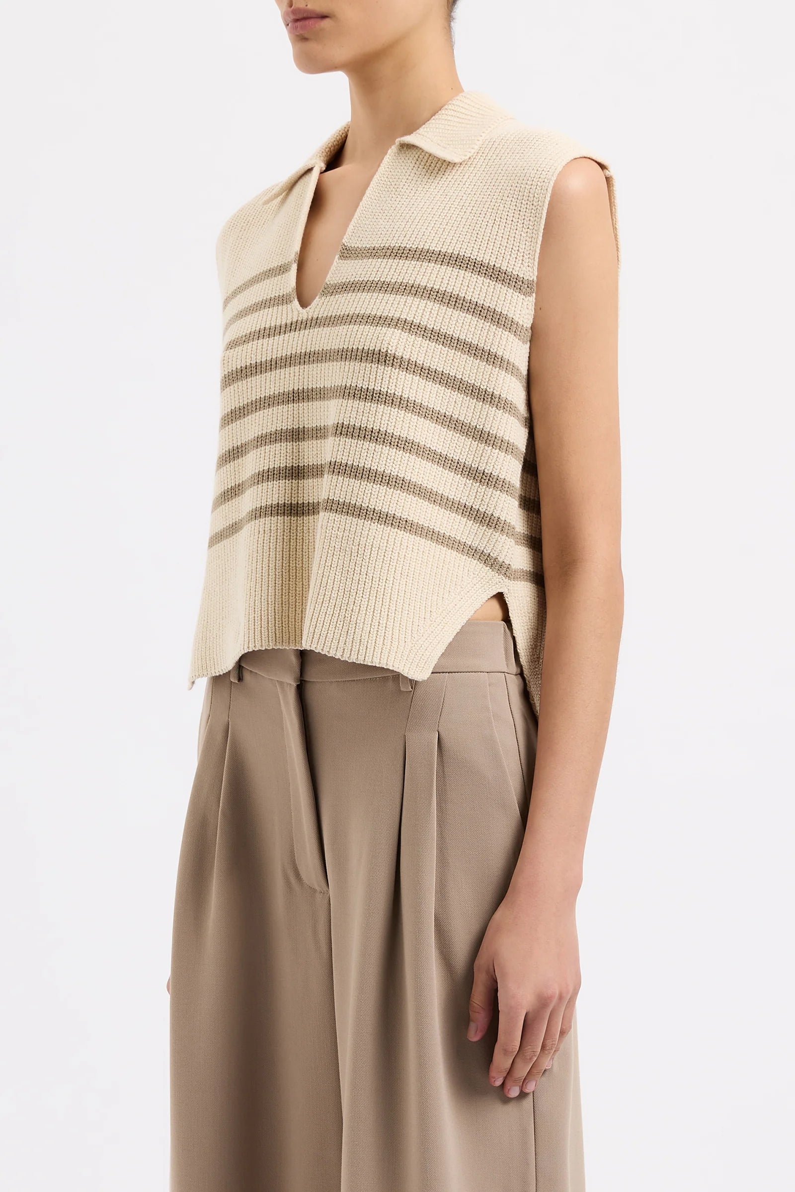 Nude Lucy | Enes Stripe Knit Vest - Chestnut Stripe