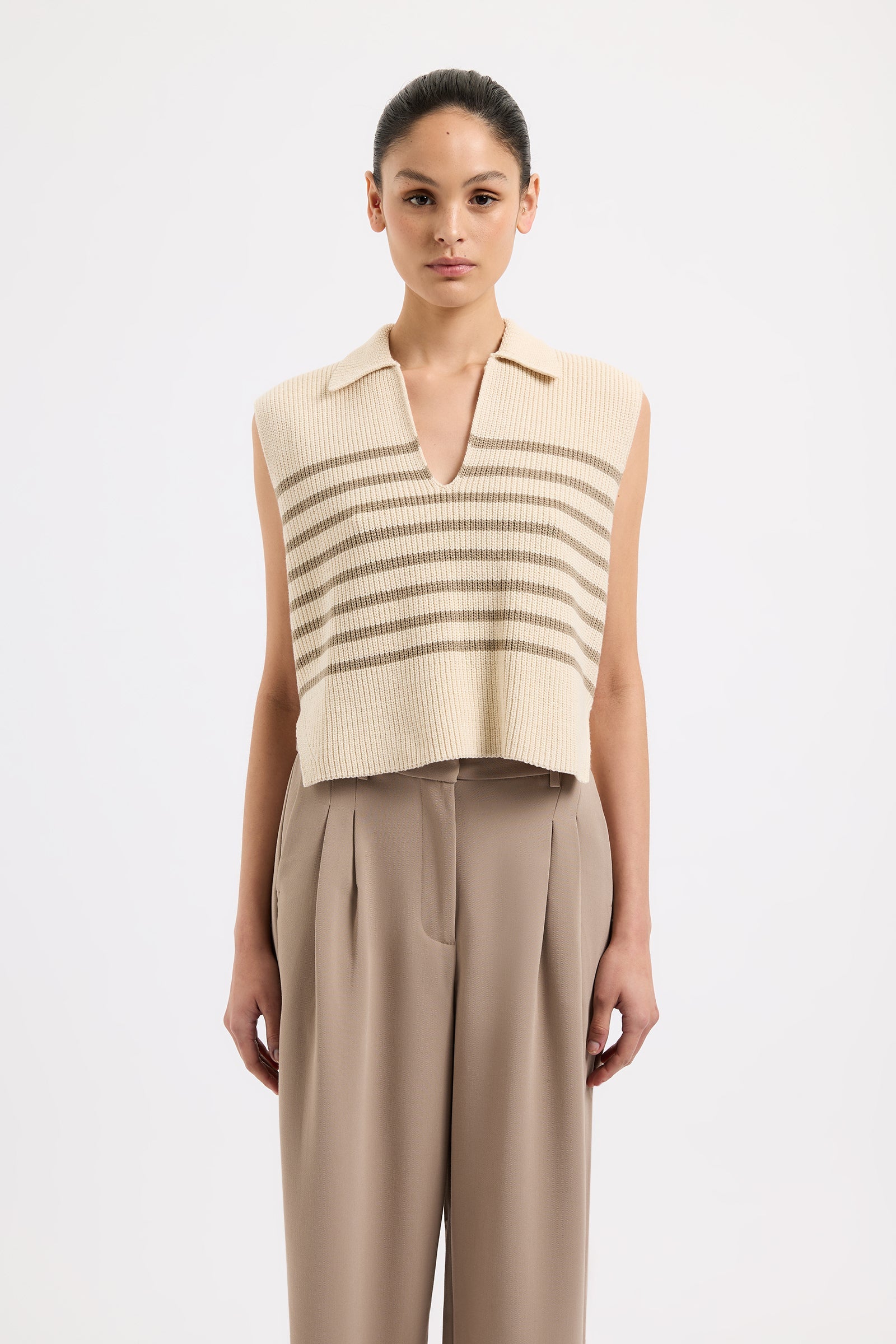 Nude Lucy | Enes Stripe Knit Vest - Chestnut Stripe